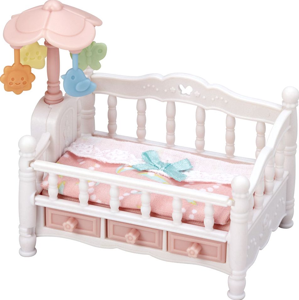 Calico Critters Crib with Mobile, Dollhouse Furniture Set with "Working" Features