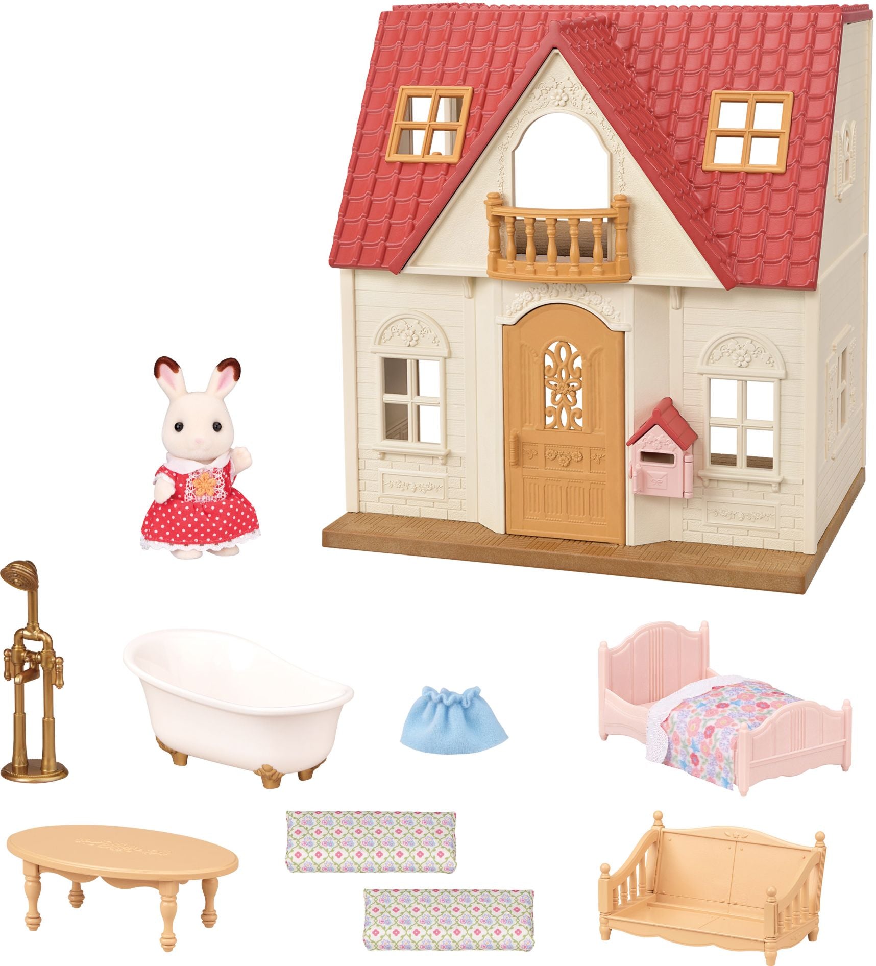 Calico Critters Red Roof Cozy Cottage, Dollhouse Playset with Figure, Furniture and Accessories