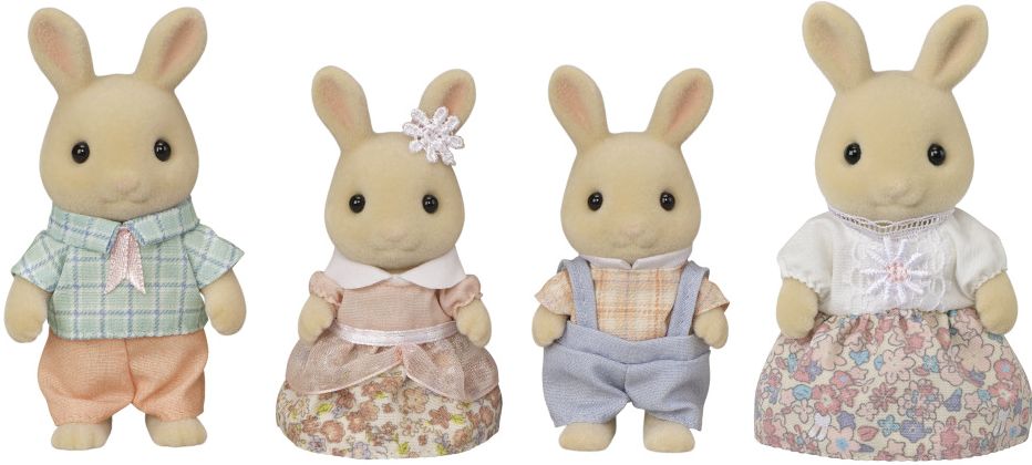 Calico Critters Milk Rabbit Family, Set of 4 Collectible Doll Figures