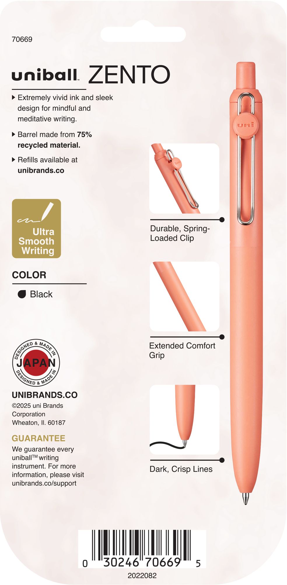 uniball? Zento Liquid Gel RT, Medium Point 0.7mm, Dawn Barrel, Black Ink 5pc
