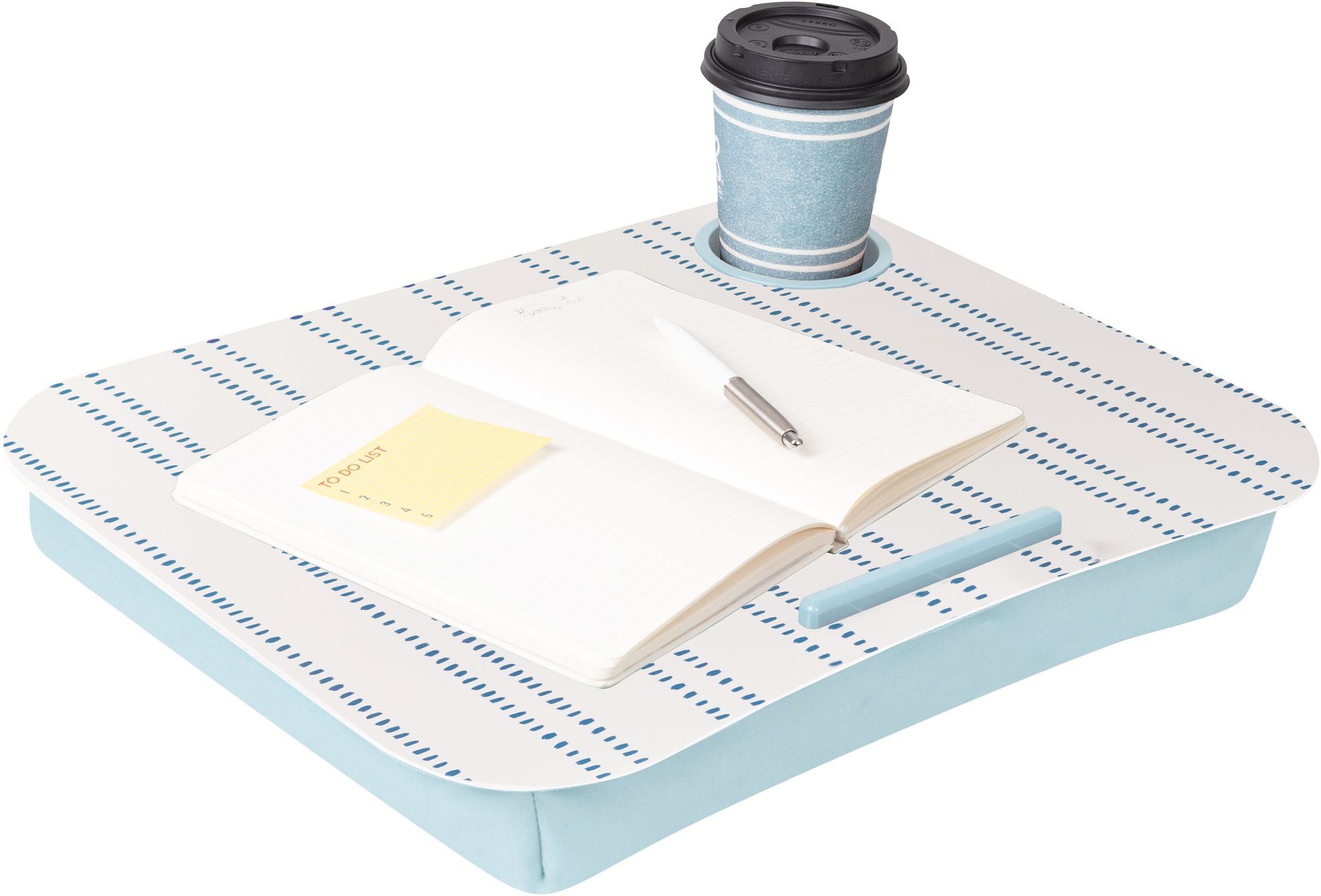 Cup Holder Lap Desk Blue Dashes