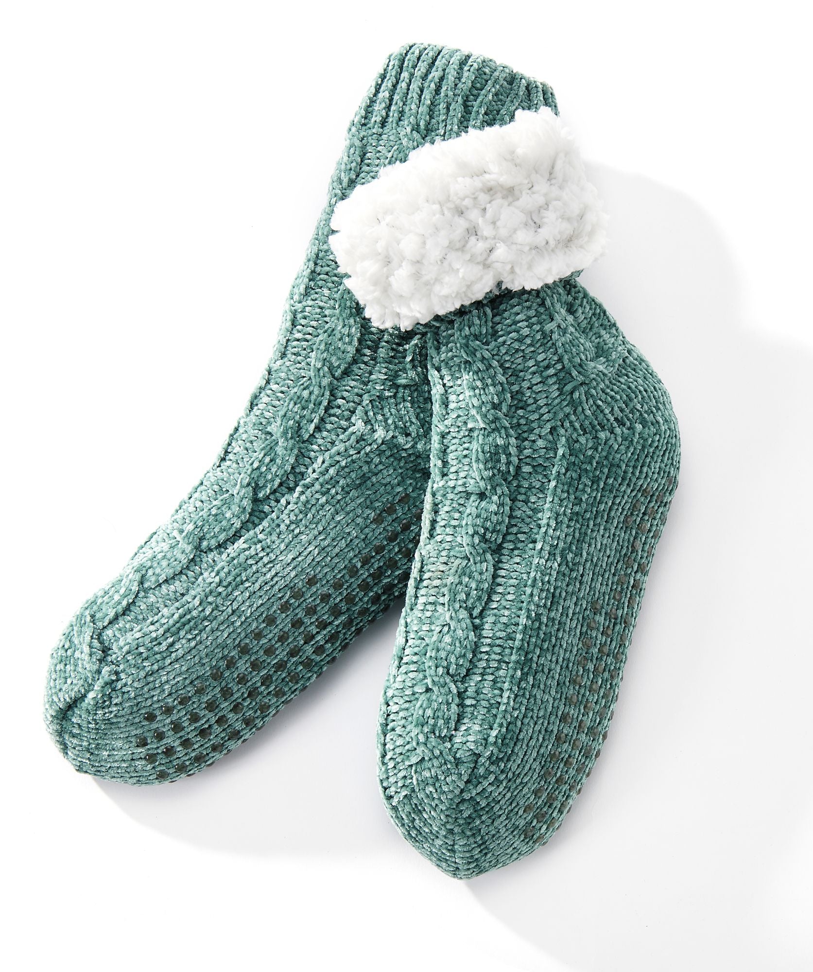 Teal Cable Knit Chenille Reading Sock