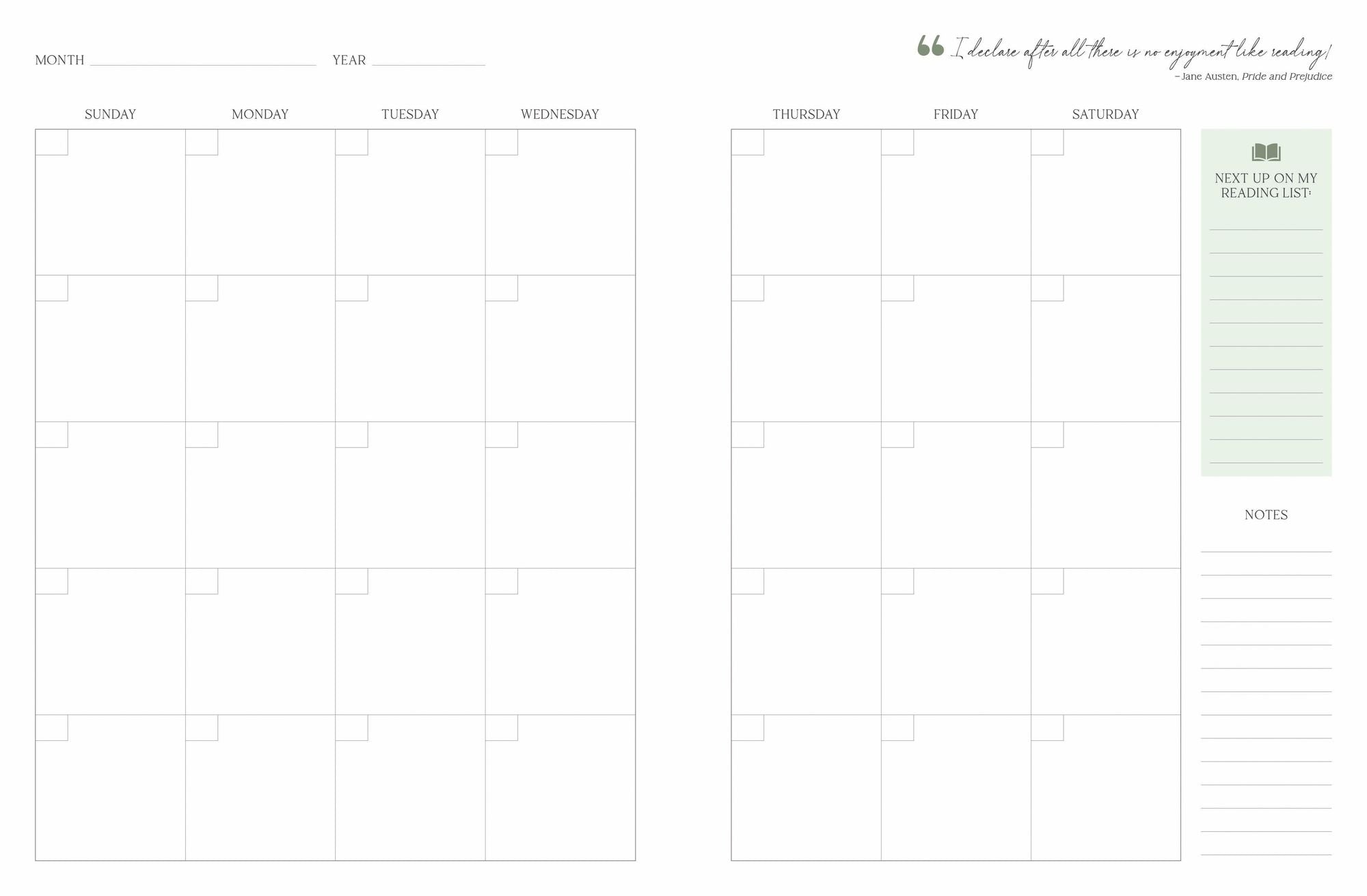 Undated Reading Planner Coffee and Books