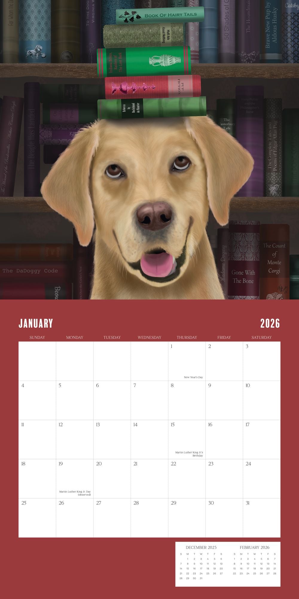 2026 DOGS & BOOKS STANDARD WALL CALENDAR - Exclusive