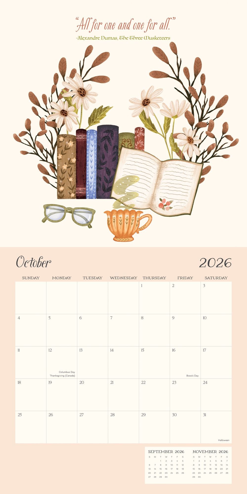 2026 BOOKS & FLOWERS STANDARD WALL CALENDAR - Exclusive