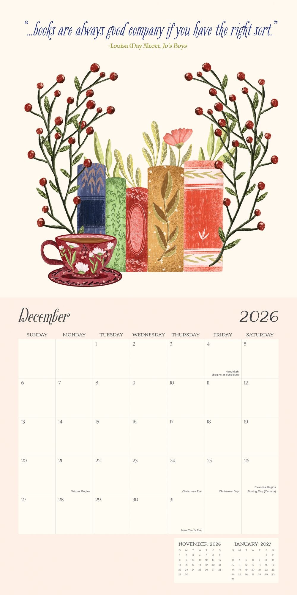 2026 BOOKS & FLOWERS STANDARD WALL CALENDAR - Exclusive