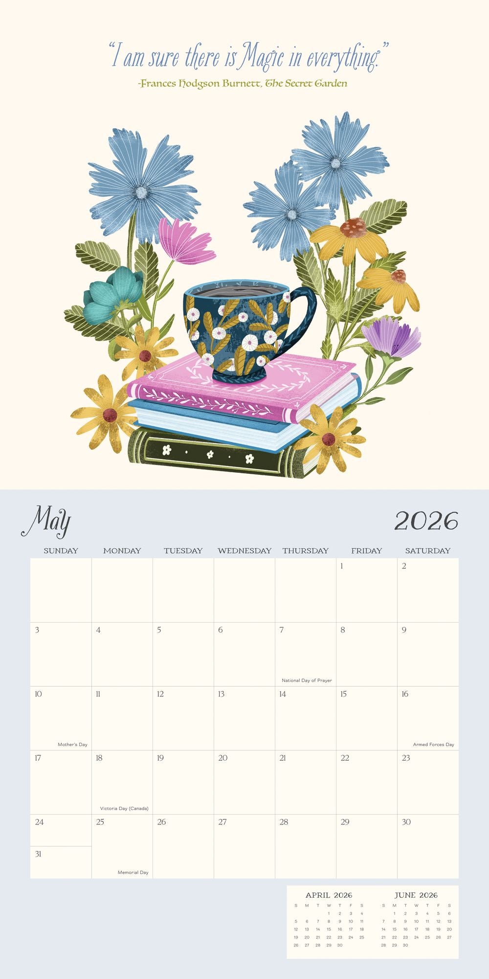 2026 BOOKS & FLOWERS STANDARD WALL CALENDAR - Exclusive