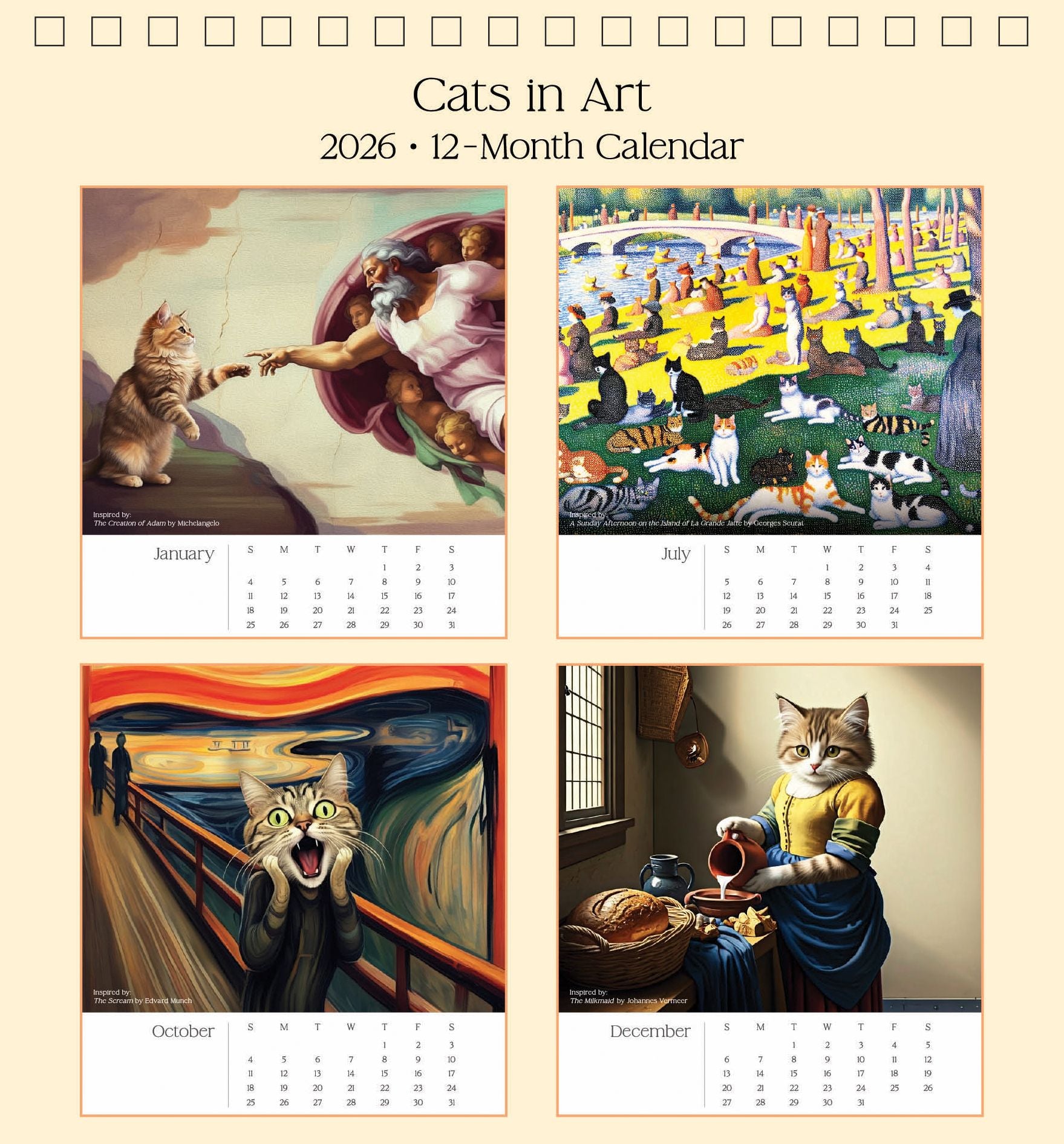2026 CATS IN ART SPIRAL TOP DESK CALENDAR - Exclusive