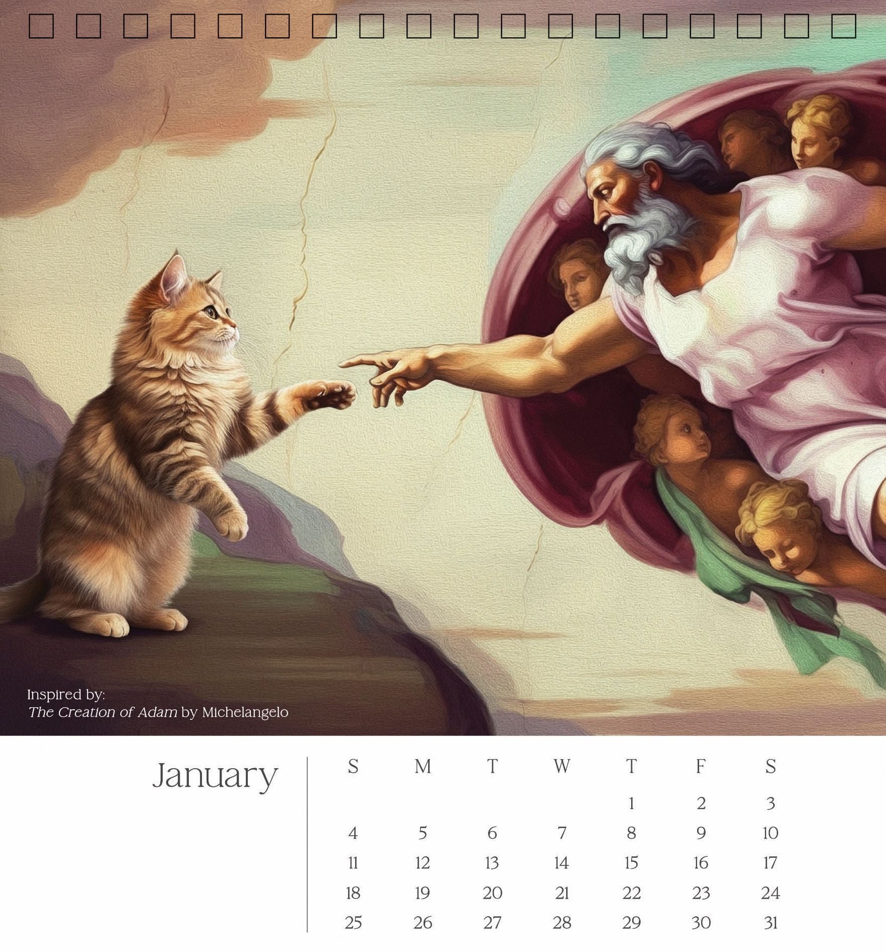 2026 CATS IN ART SPIRAL TOP DESK CALENDAR - Exclusive