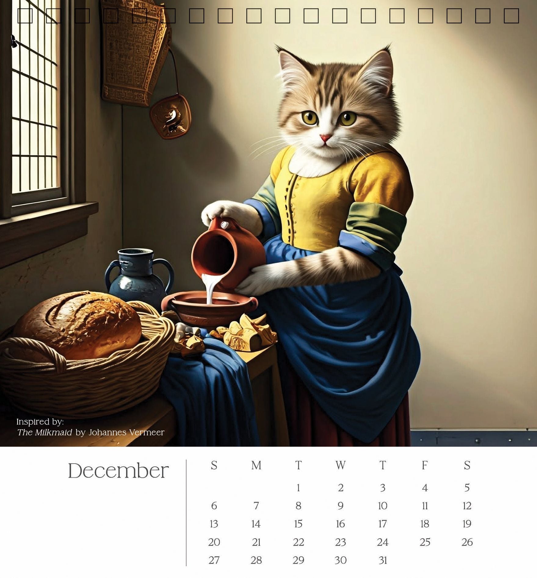 2026 CATS IN ART SPIRAL TOP DESK CALENDAR - Exclusive