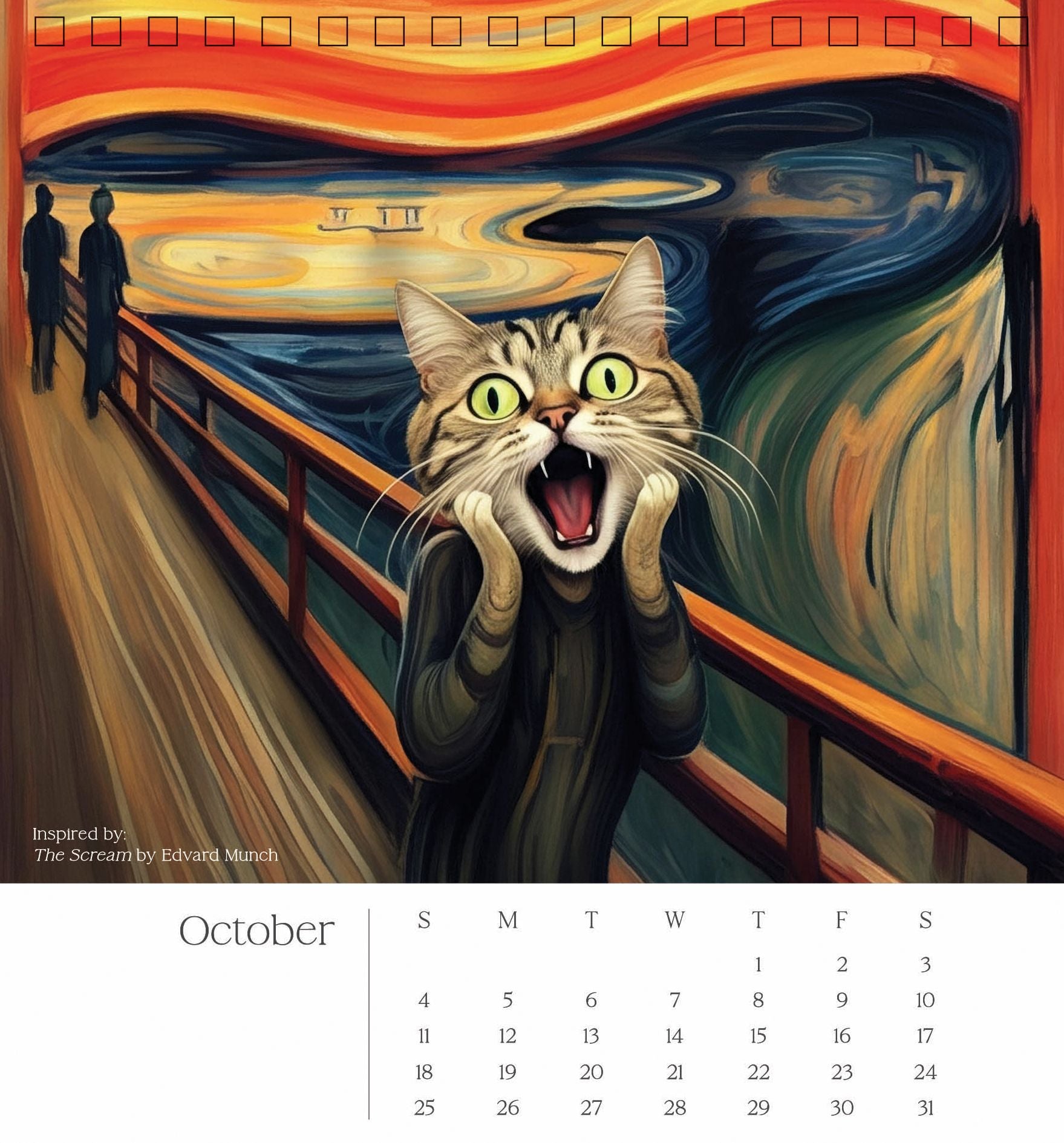 2026 CATS IN ART SPIRAL TOP DESK CALENDAR - Exclusive