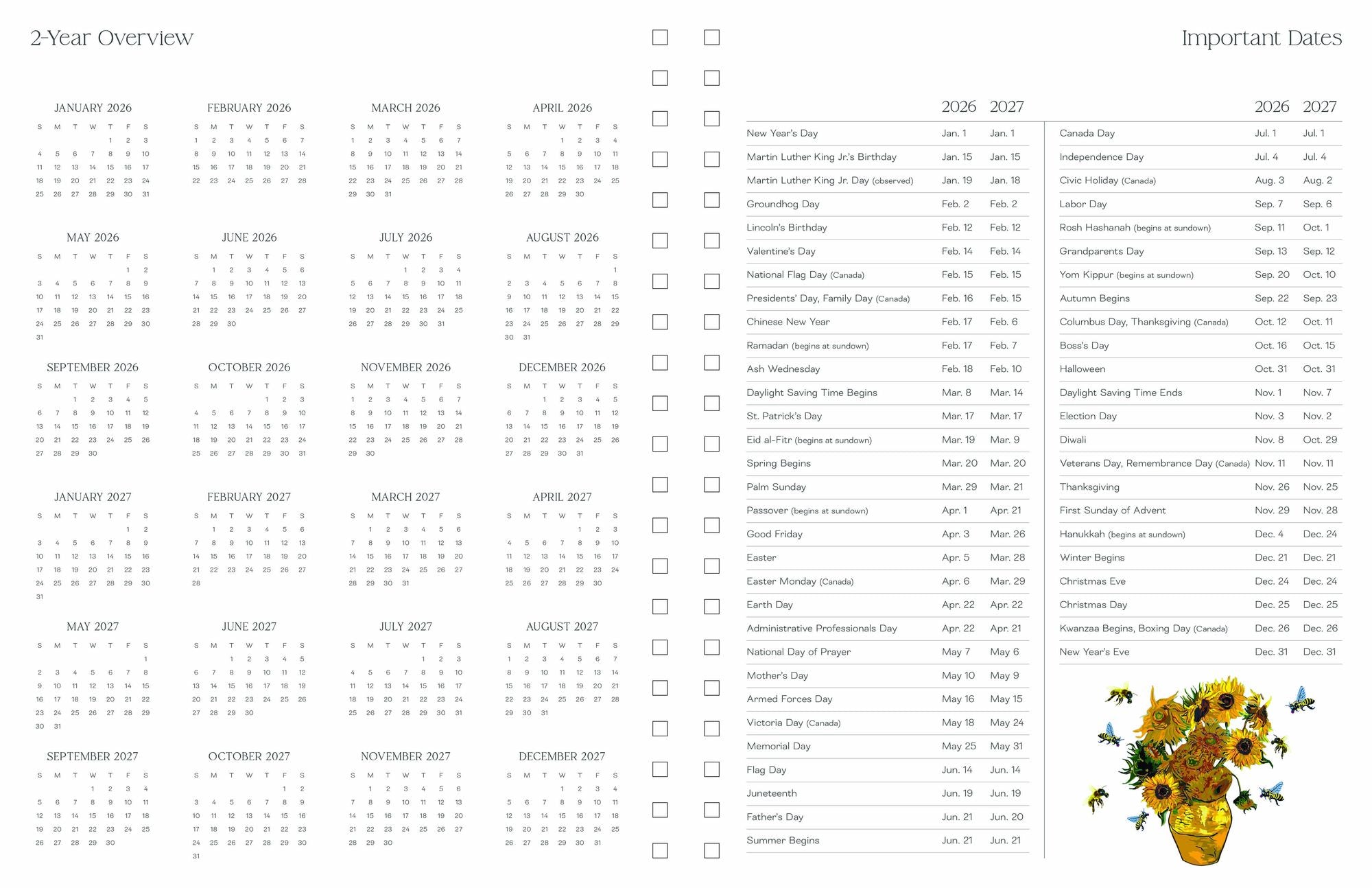 2026-2027 Ultimate Planner Sunflower Bees