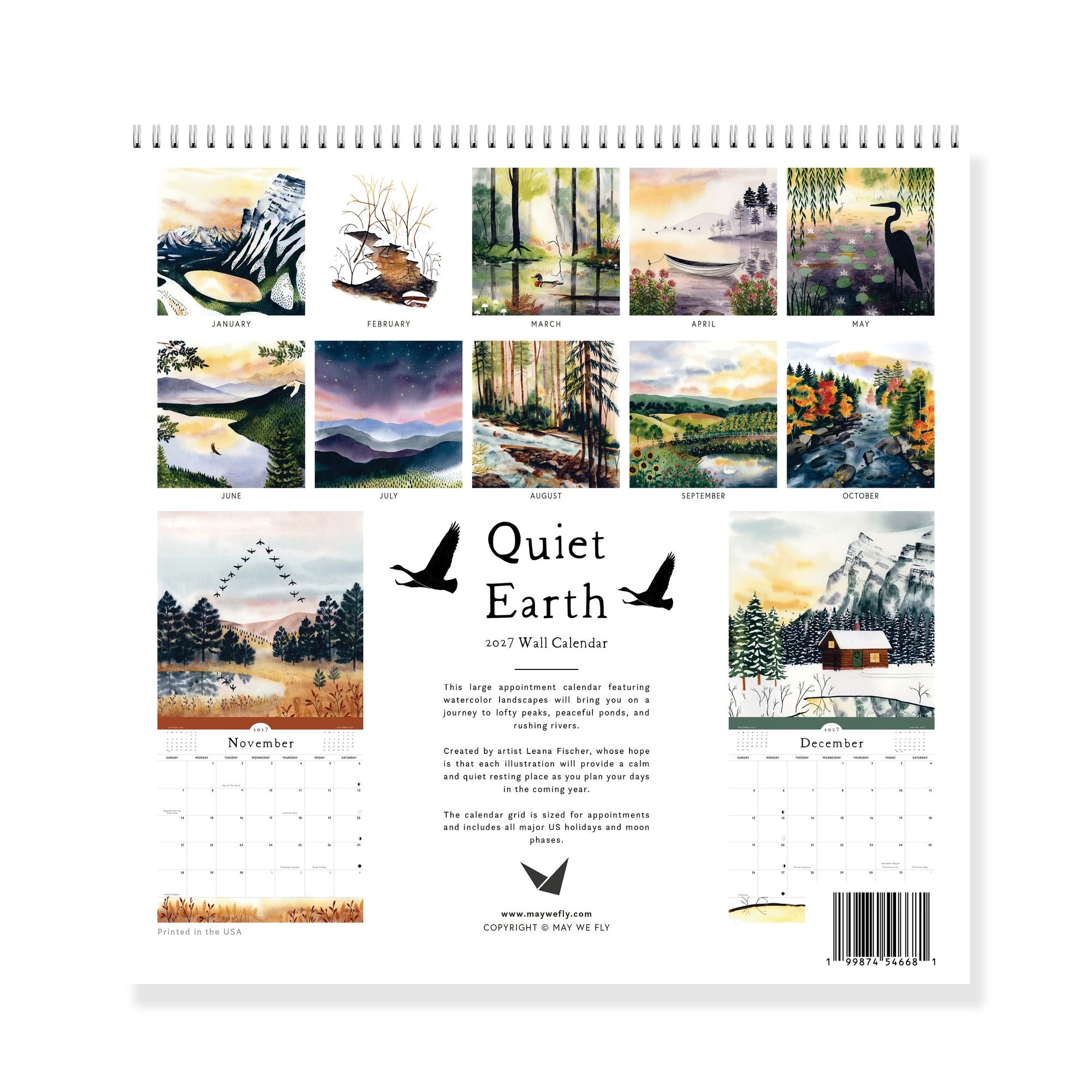 2027 Quiet Earth Watercolor Landscape Wall Calendar
