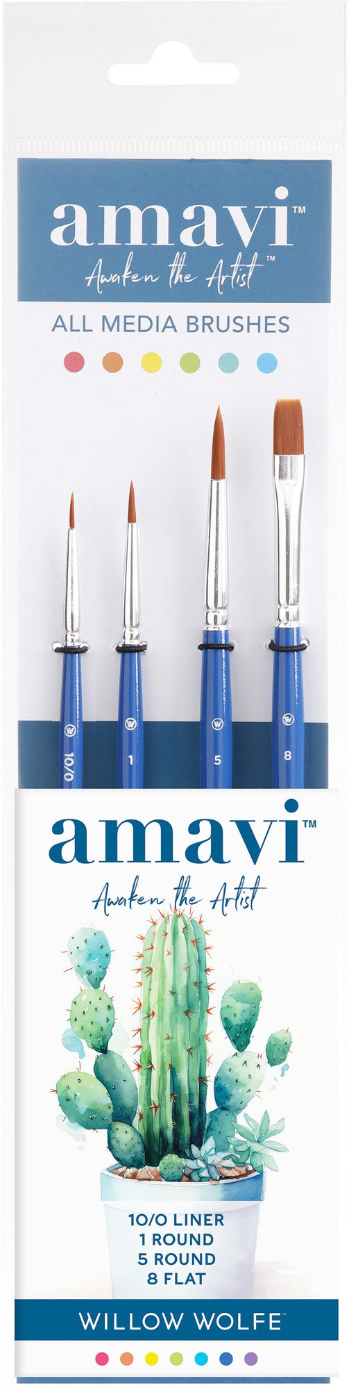 Willow Wolfe Amavi Essentials Brush Set #2: Includes 10/0 Liner, 1 Round, 5 Round, 8 Flat