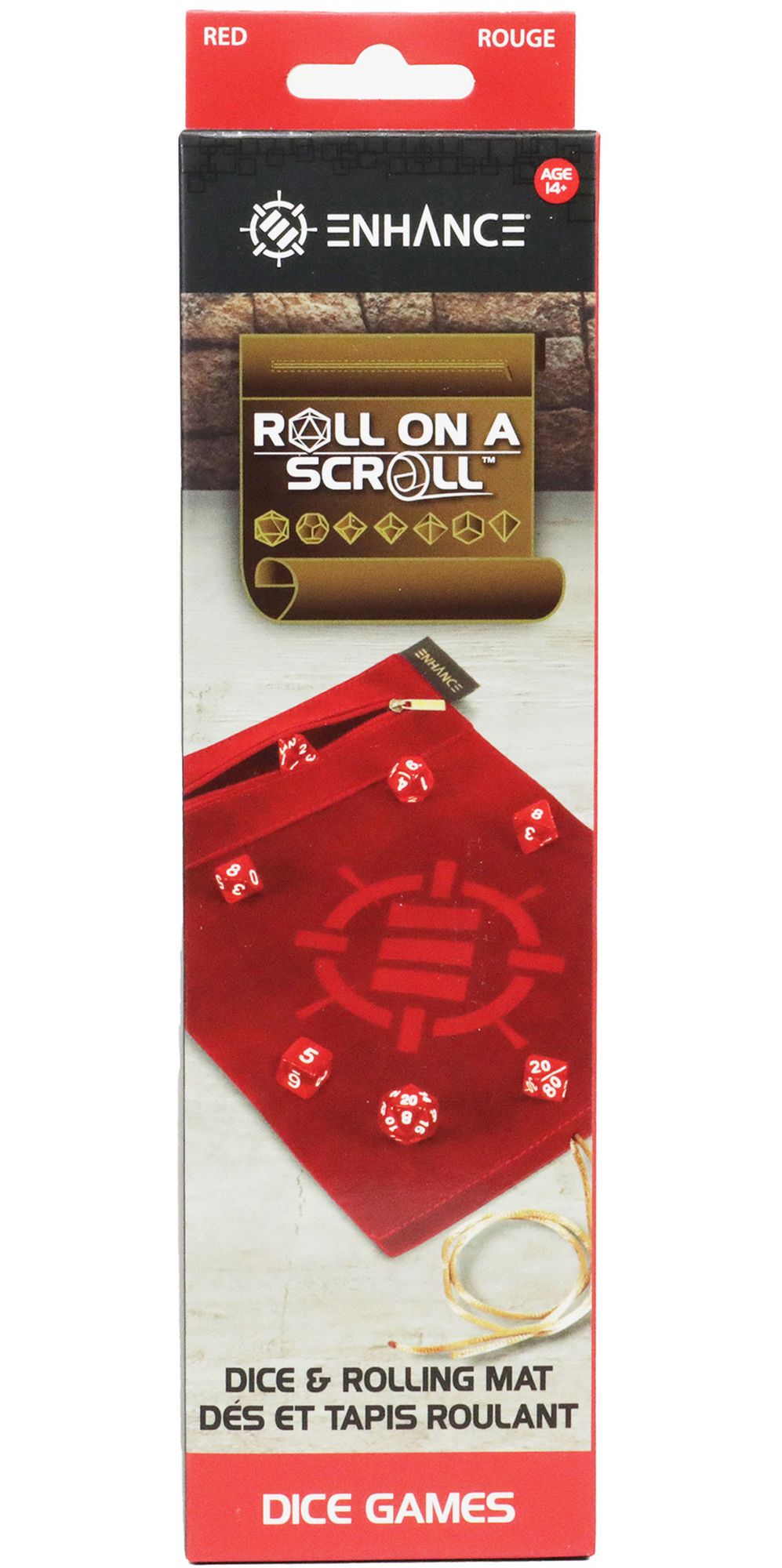 ROLL ON A SCROLL ACRYLIC DICE SET & CASE RED