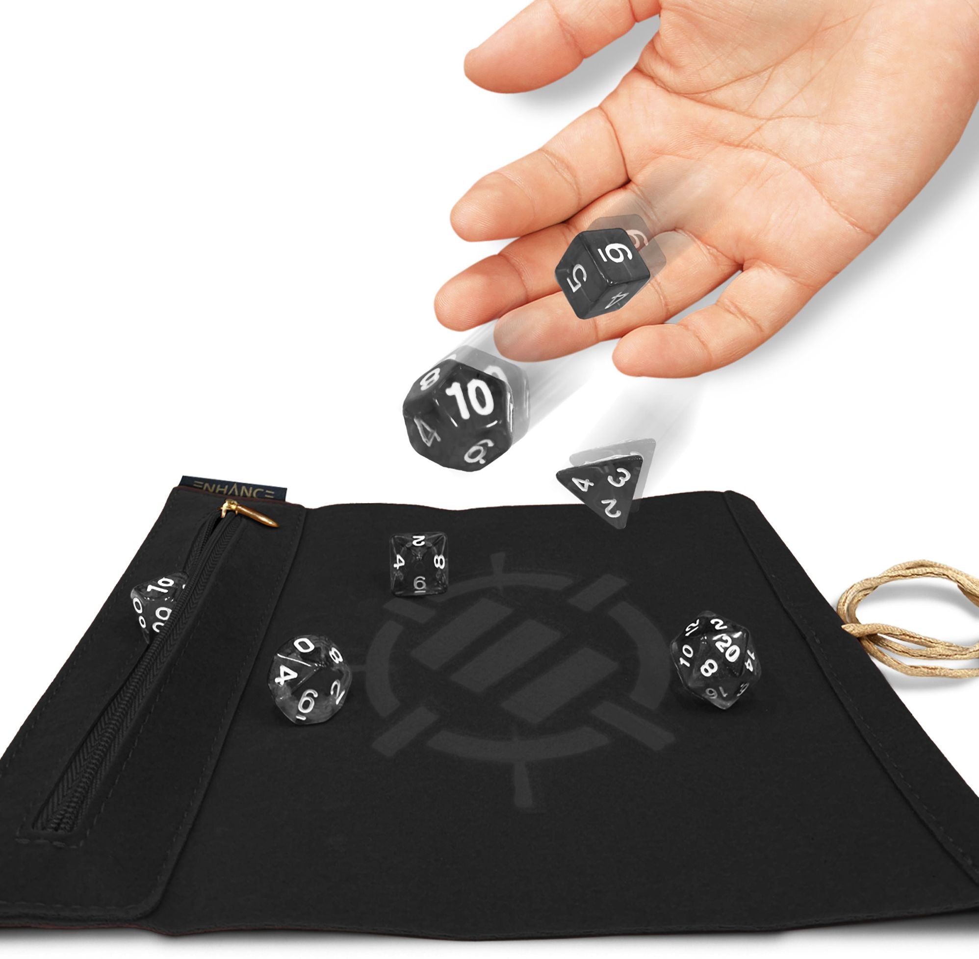 ROLL ON A SCROLL ACRYLIC DICE SET & CASE BLACK