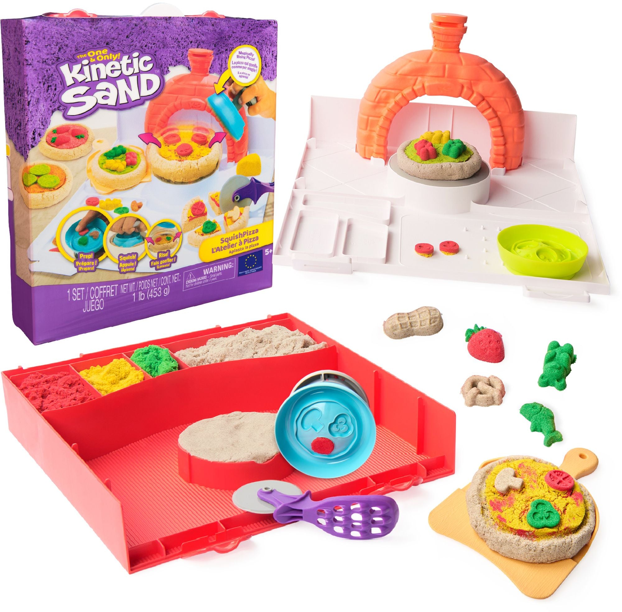 Kinetic Sand, Squish Pizza Rising Pizza Playset with 1lb Play Sand & 5 Tools, Kids Toys for Girls & Boys Ages 5 and up