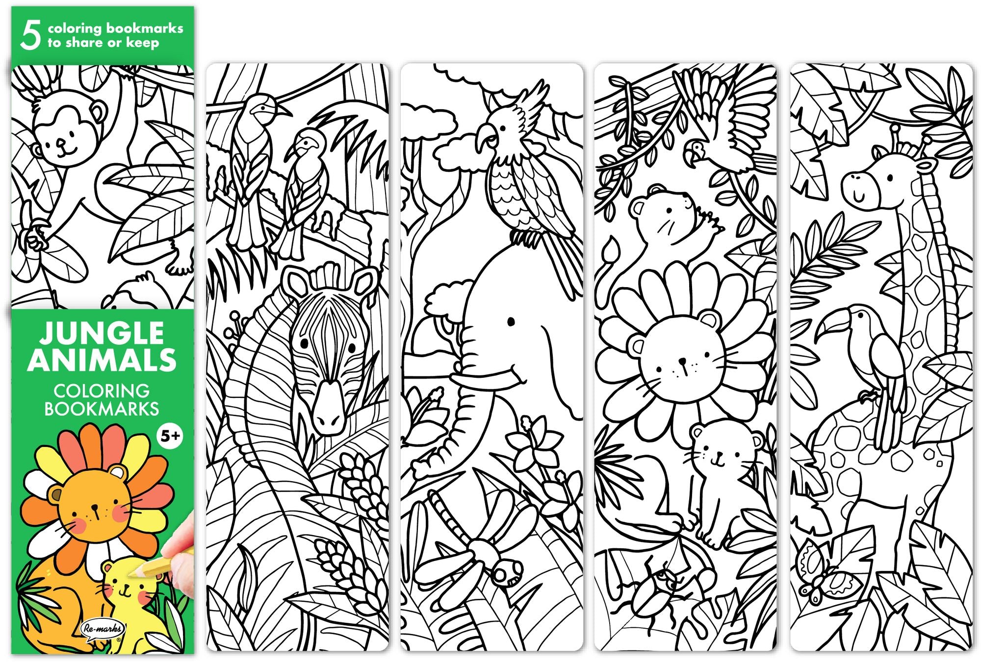 Jungle Animals Coloring Bookmarks Set of 5