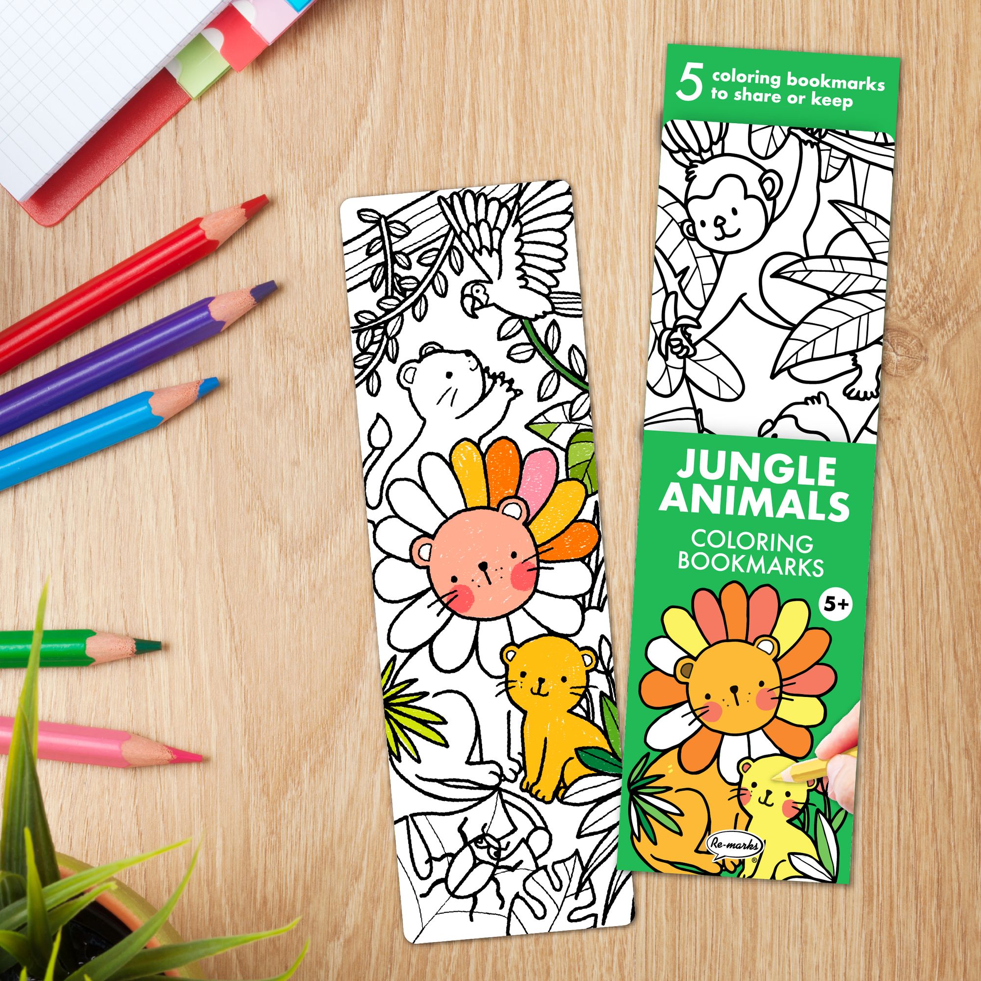Jungle Animals Coloring Bookmarks Set of 5
