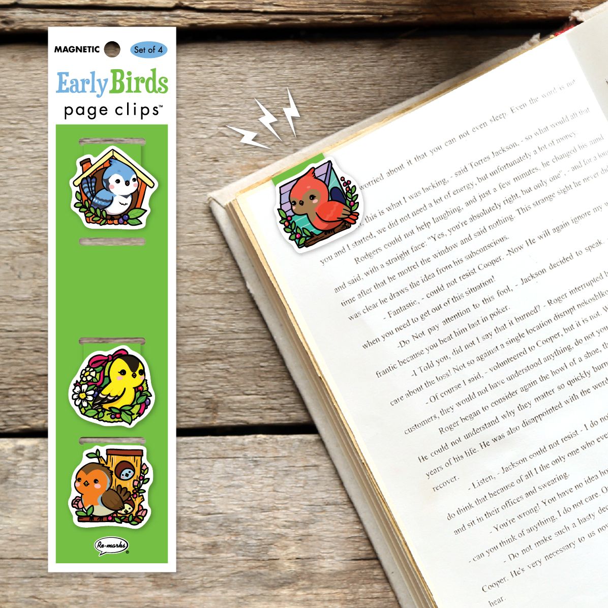 Early Birds Page Clip Bookmarks Set of 4
