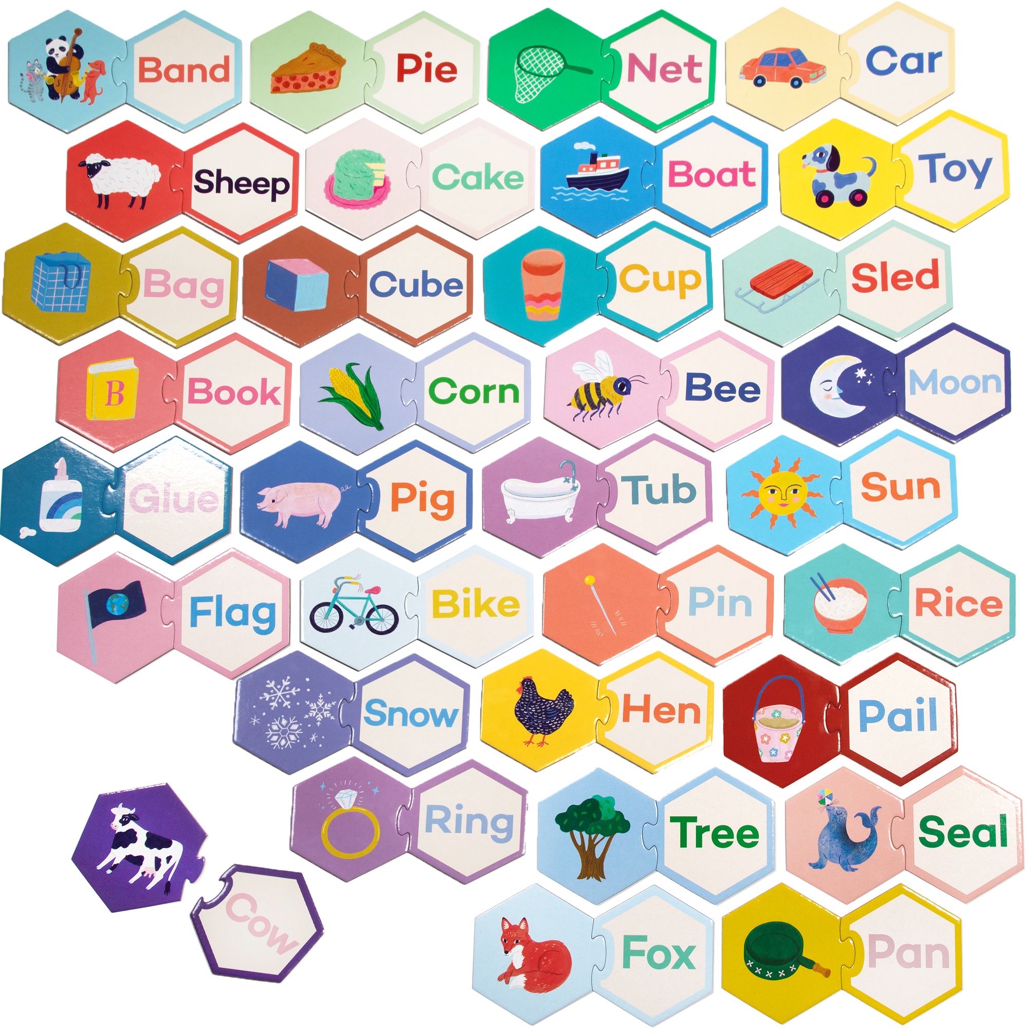 Simple Words Hexagon Puzzle Pairs