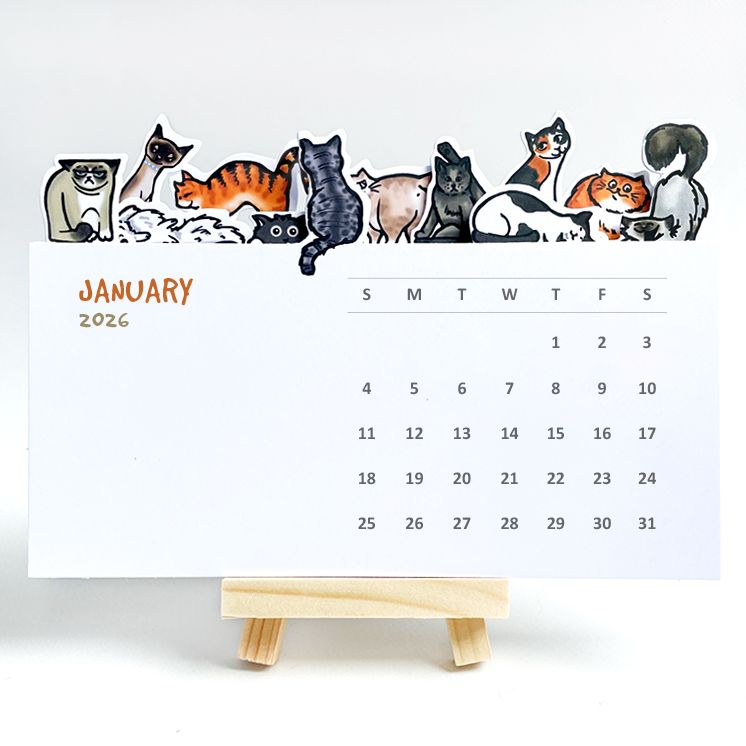 2026 Die Cut Cats Desk Calendar