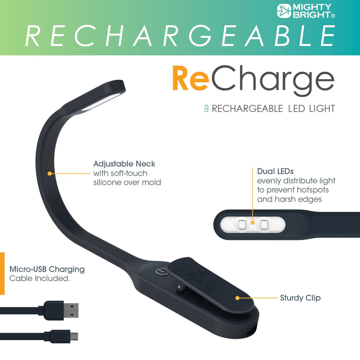Mighty Bright Recharge Book Light Black