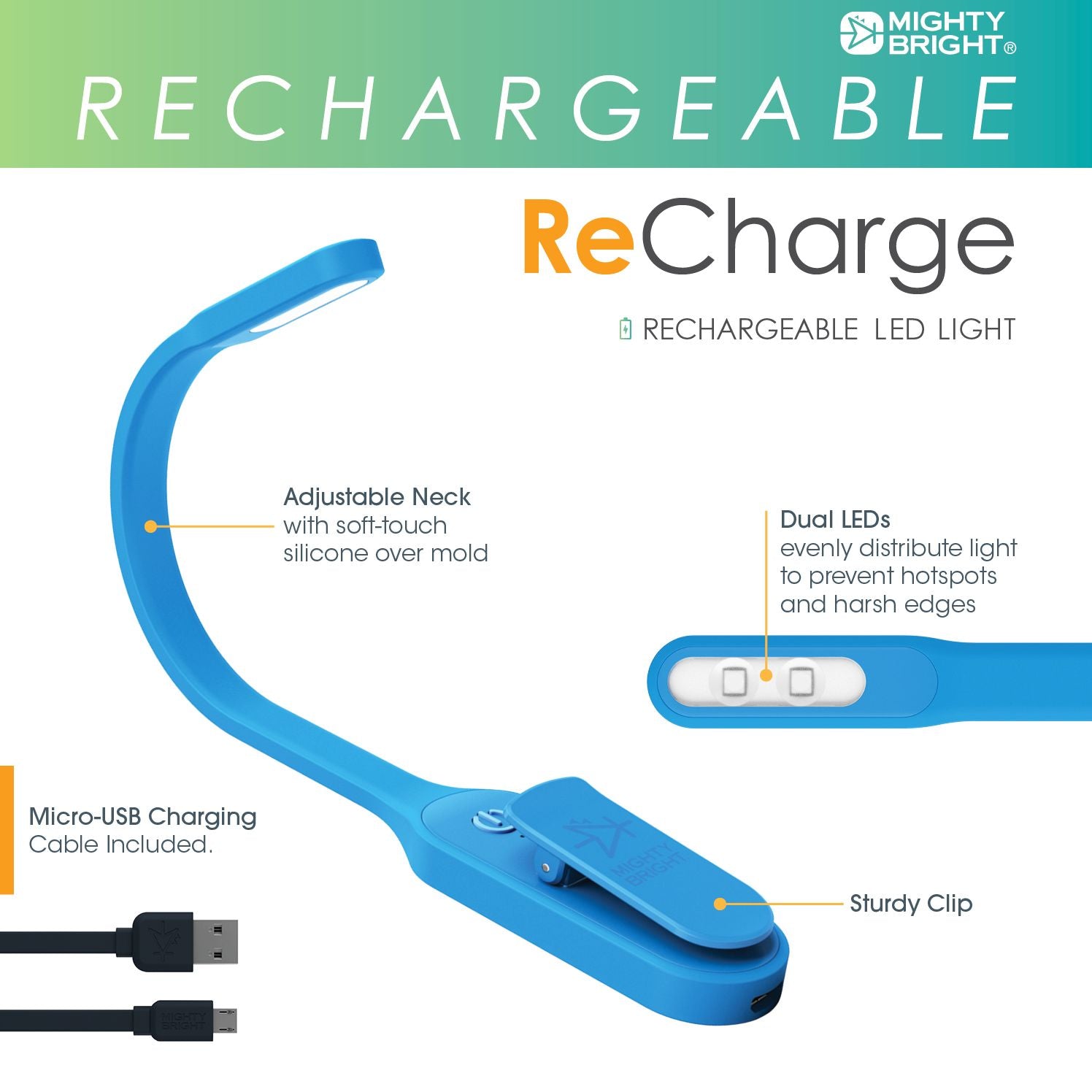 Mighty Bright Recharge Book Light Blue