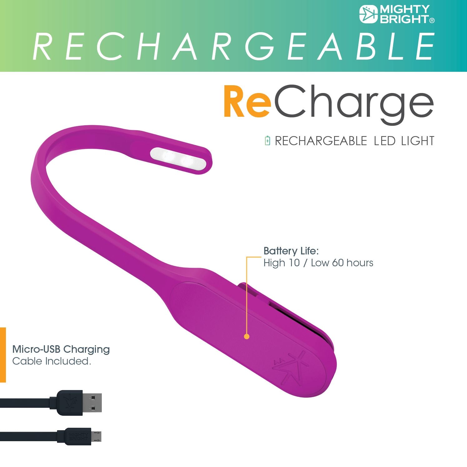 Mighty Bright Recharge Book Light Purple