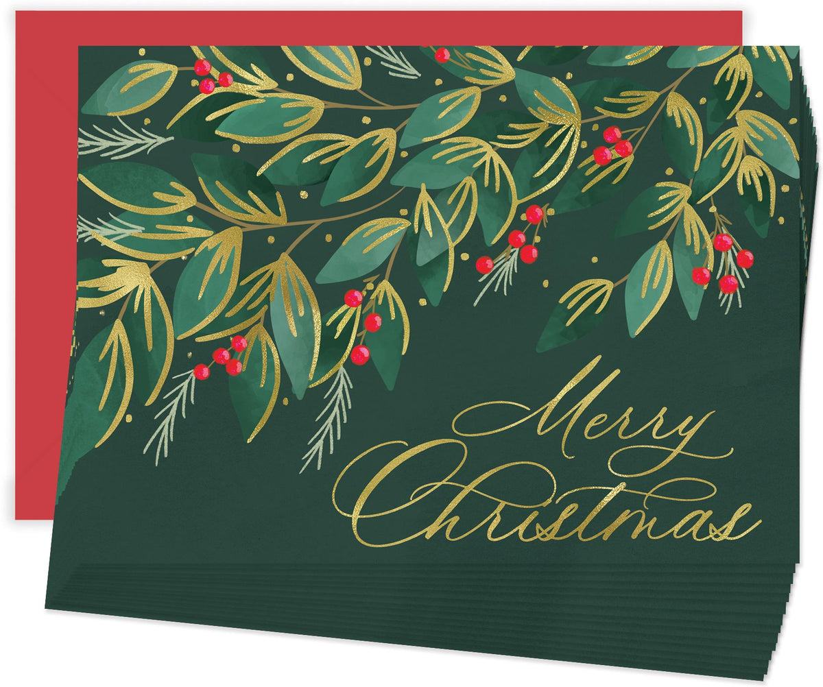 Gilded Holly Holiday Stationery Set of 14