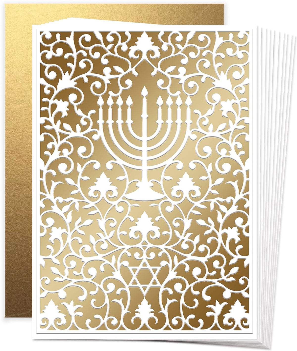 Golden Menorah Holiday Stationery Set of 10