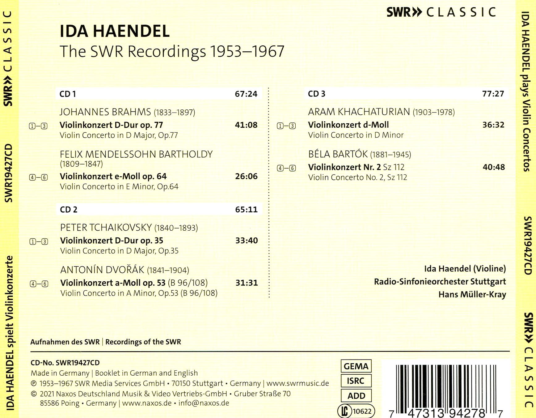 Ida Haendel: The SWR Recordings 1953-1967 - Violin Concertos