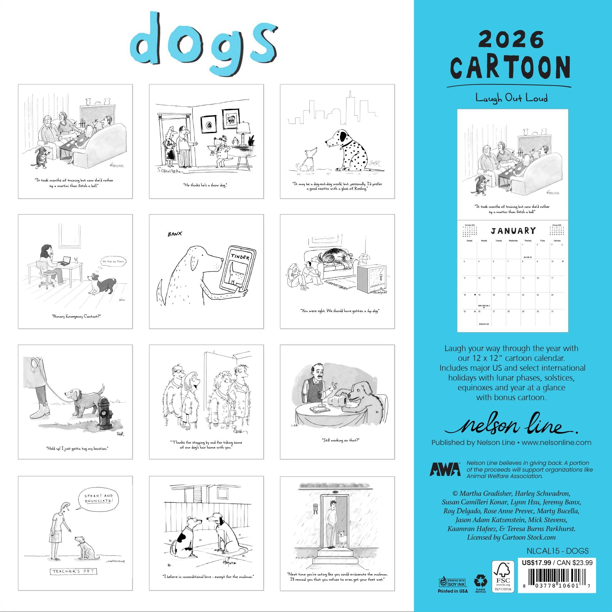 2026 Dog Cartoons Wall Calendar