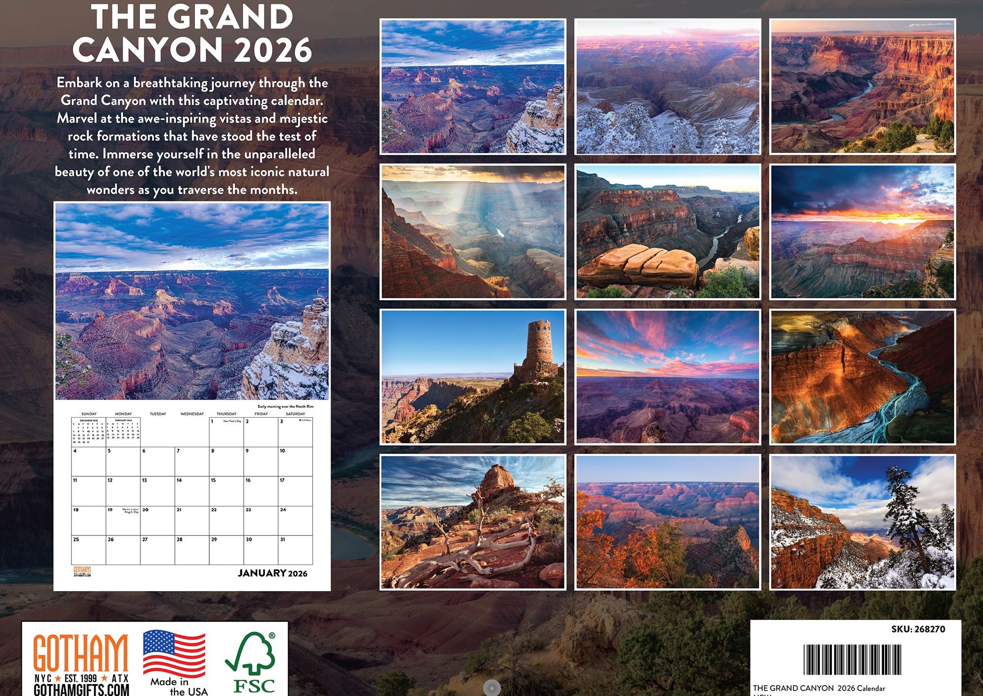 2026 Grand Canyon Calendar Monthly Wall Calender 12 Month