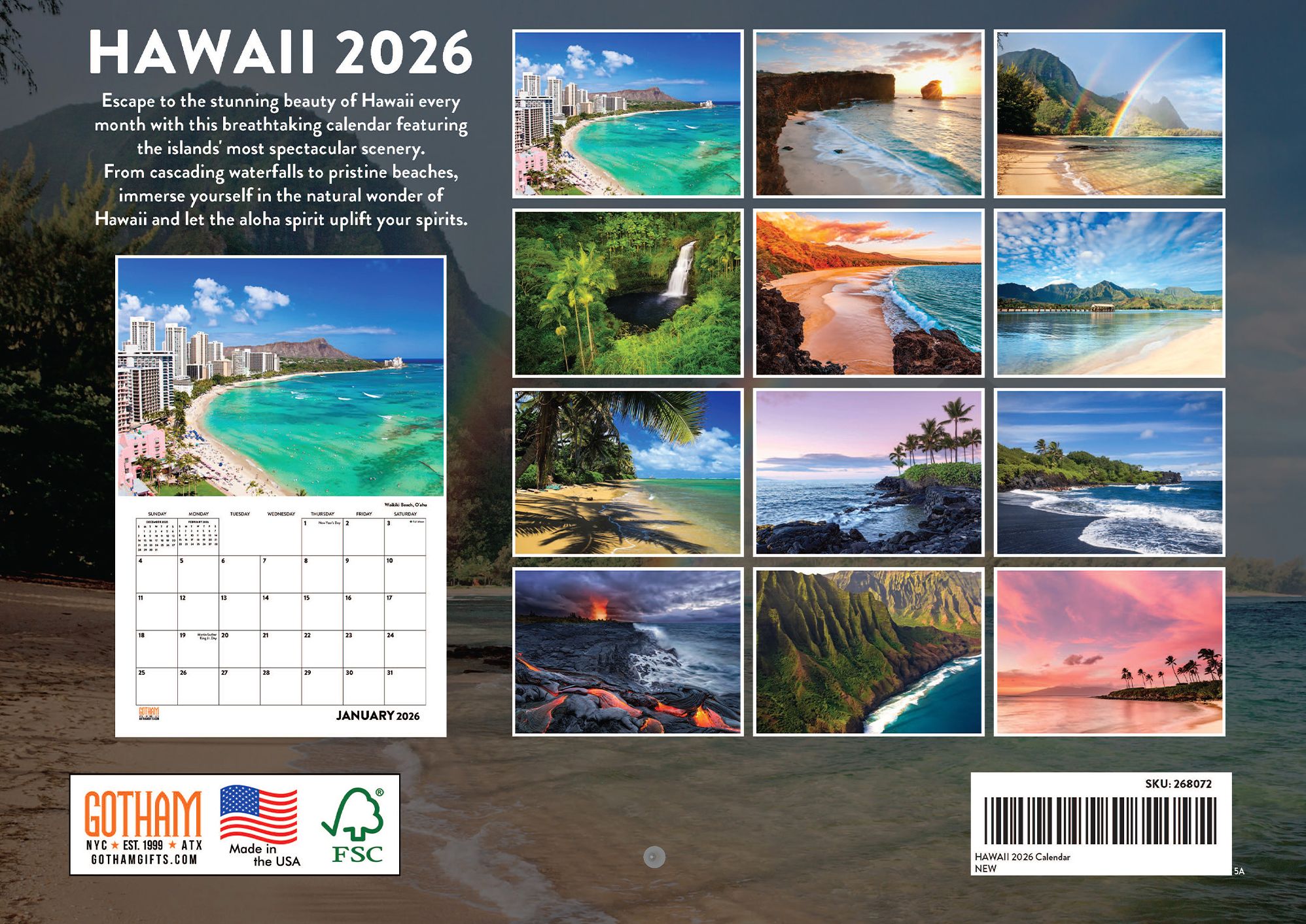 2026 Hawaii Monthly Wall Calendar 12 Month