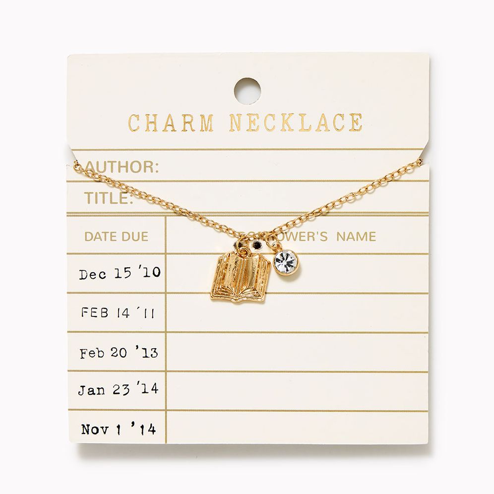 Charm Necklace with Book Charm and Rhinestone Charm