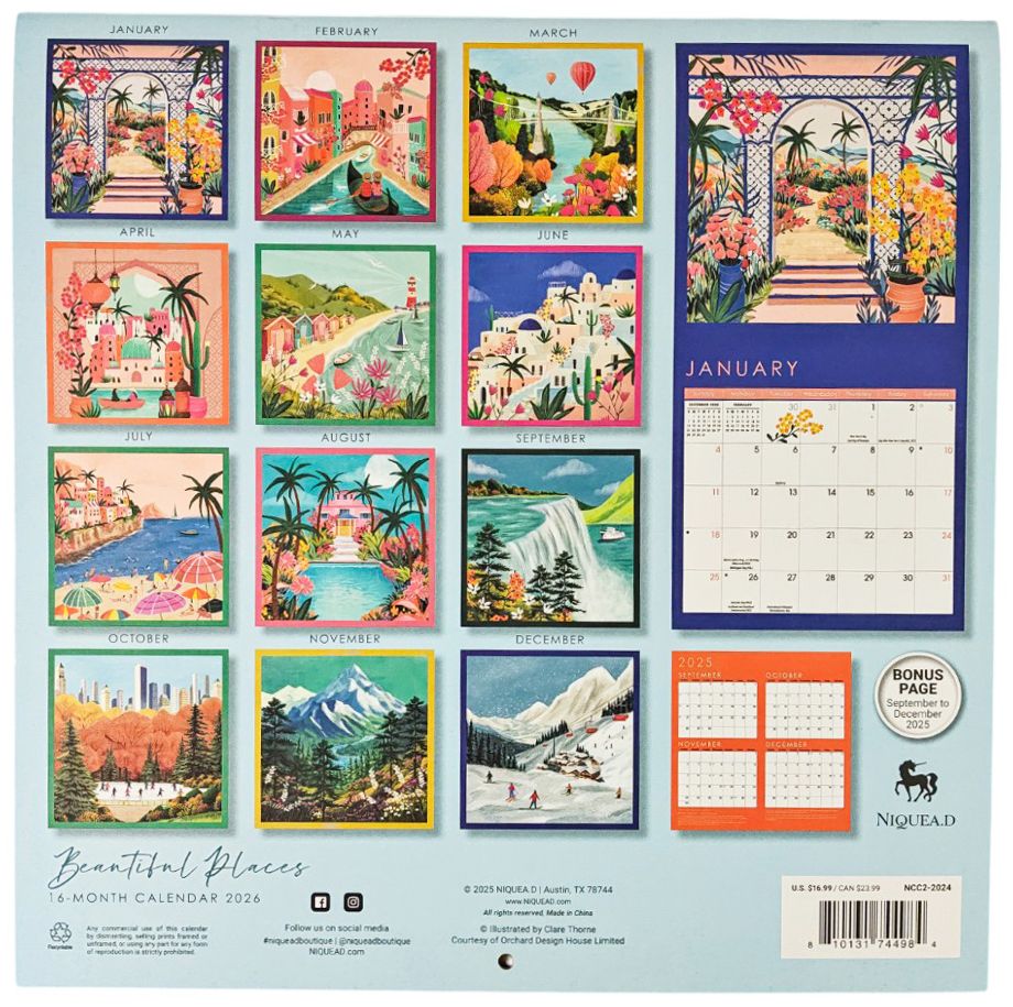 2026 Beautiful Bright Places Wall Calendar