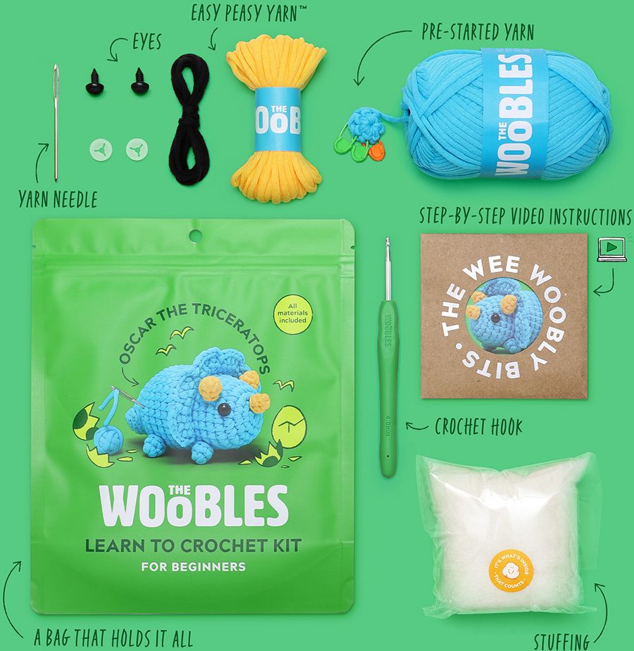 Oscar the Triceratops Learn to Crochet kit