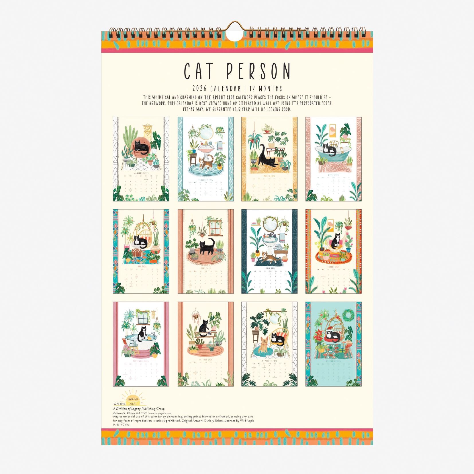 2026 On the Bright Side Cat Person 12 Month Poster Wall Calendar