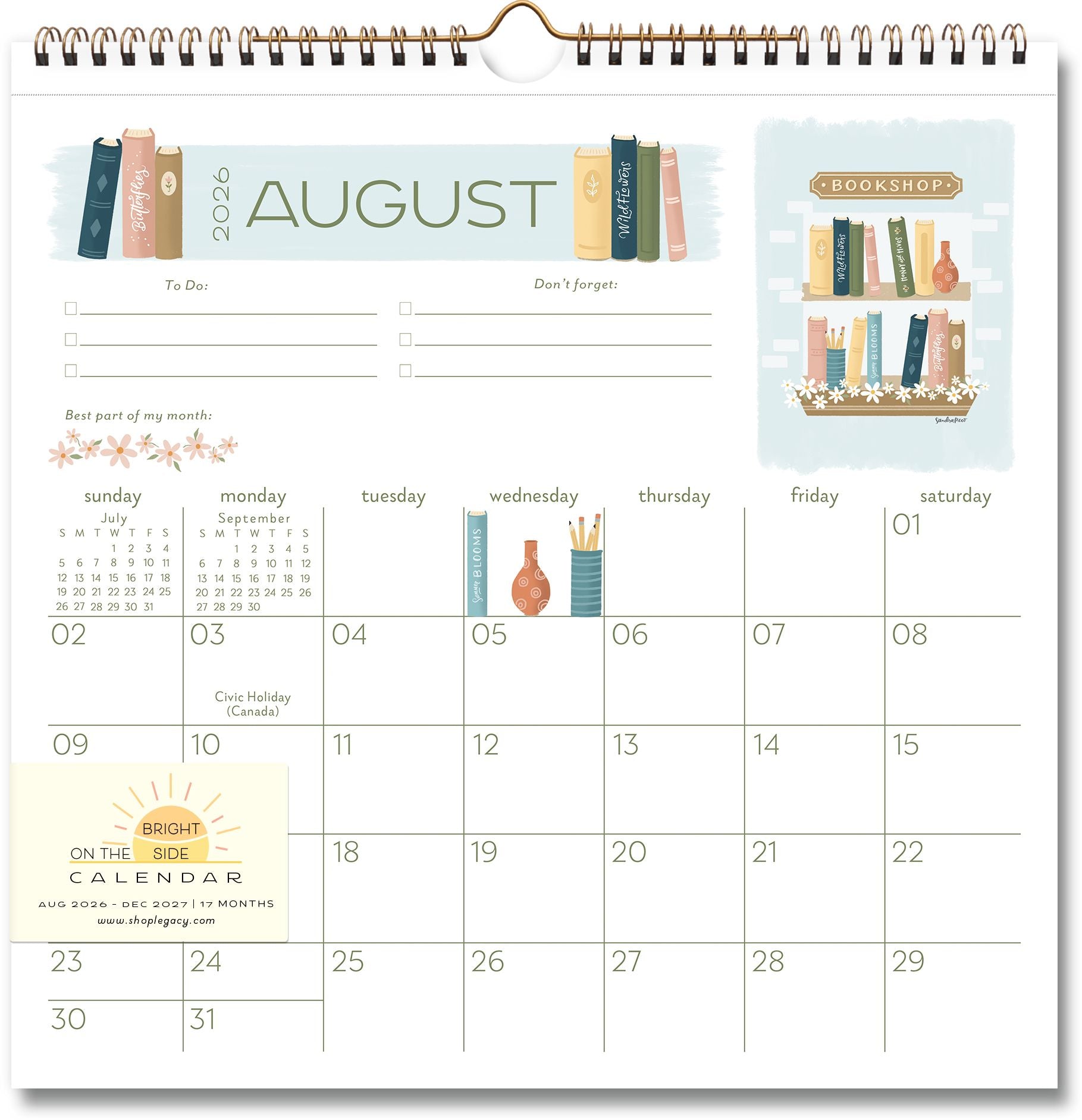 2026-2027 On the Bright Side Home is Where My Books Are Grid 17 Month Wall Calendar
