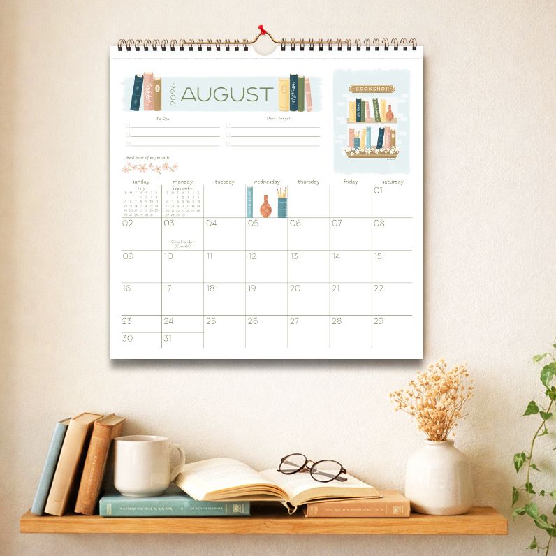 2026-2027 On the Bright Side Home is Where My Books Are Grid 17 Month Wall Calendar