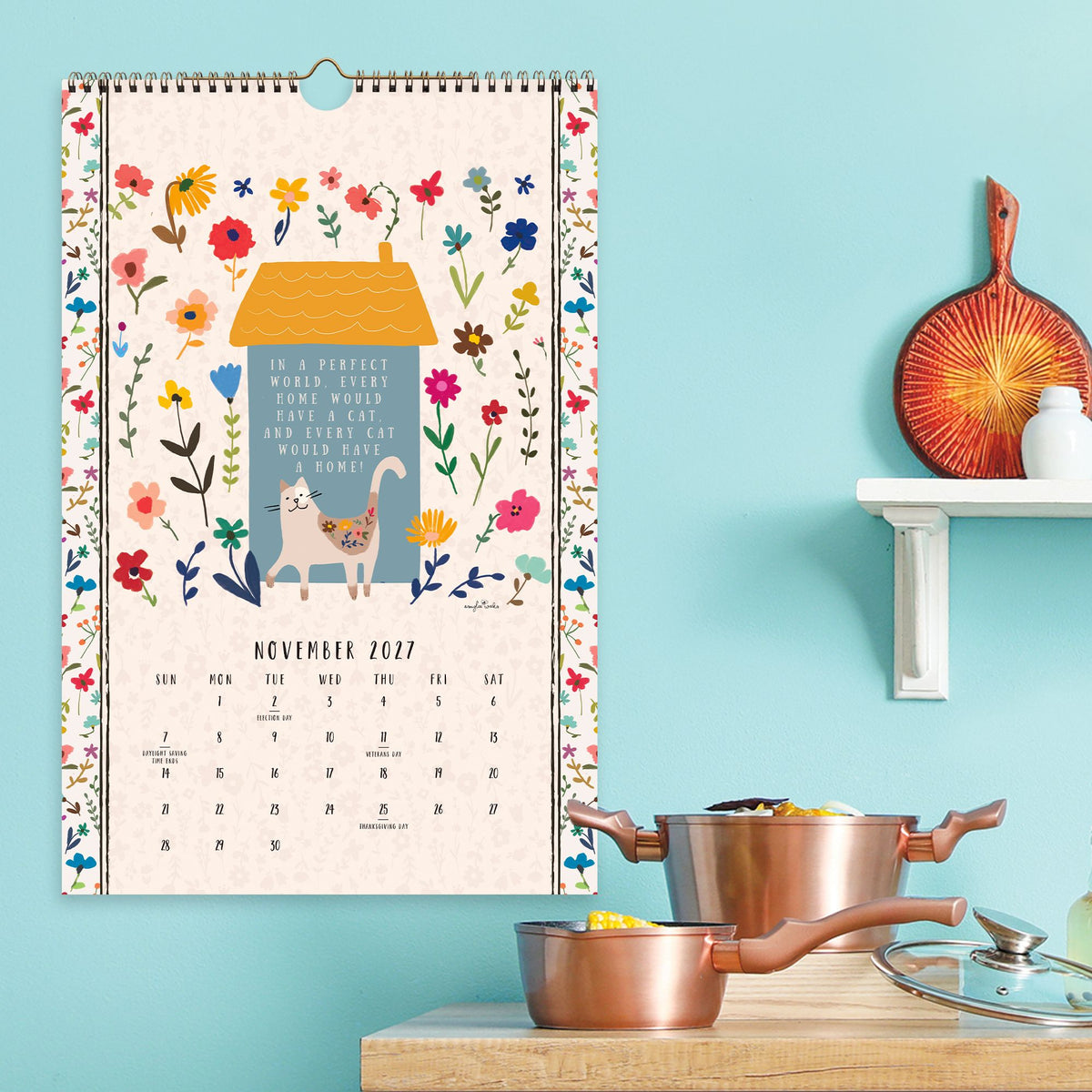 2027 On the Bright Side Cat Person Grid Wall Calendar