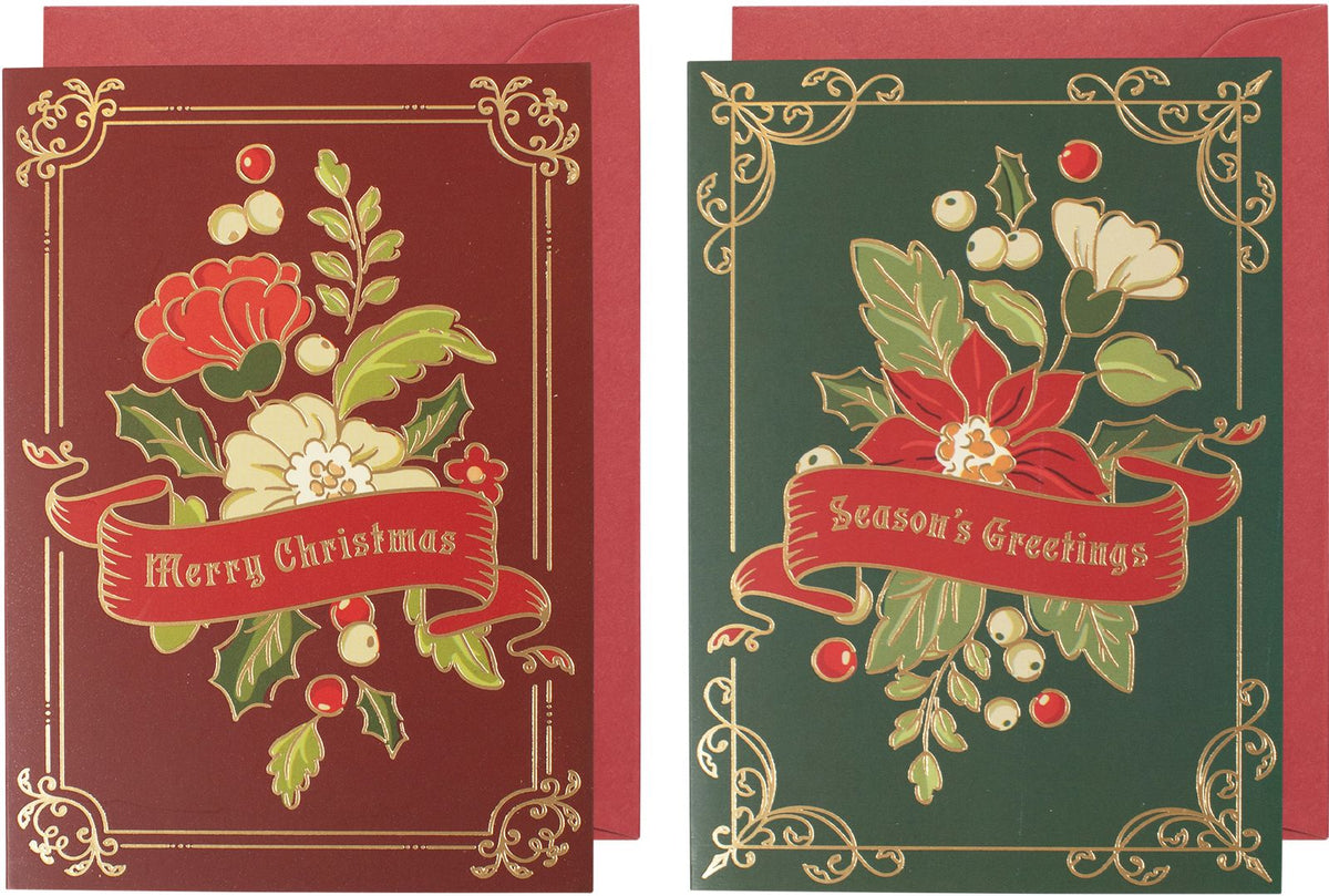 Vintage Florals Portfolio Boxed Holiday Cards Set Of 16