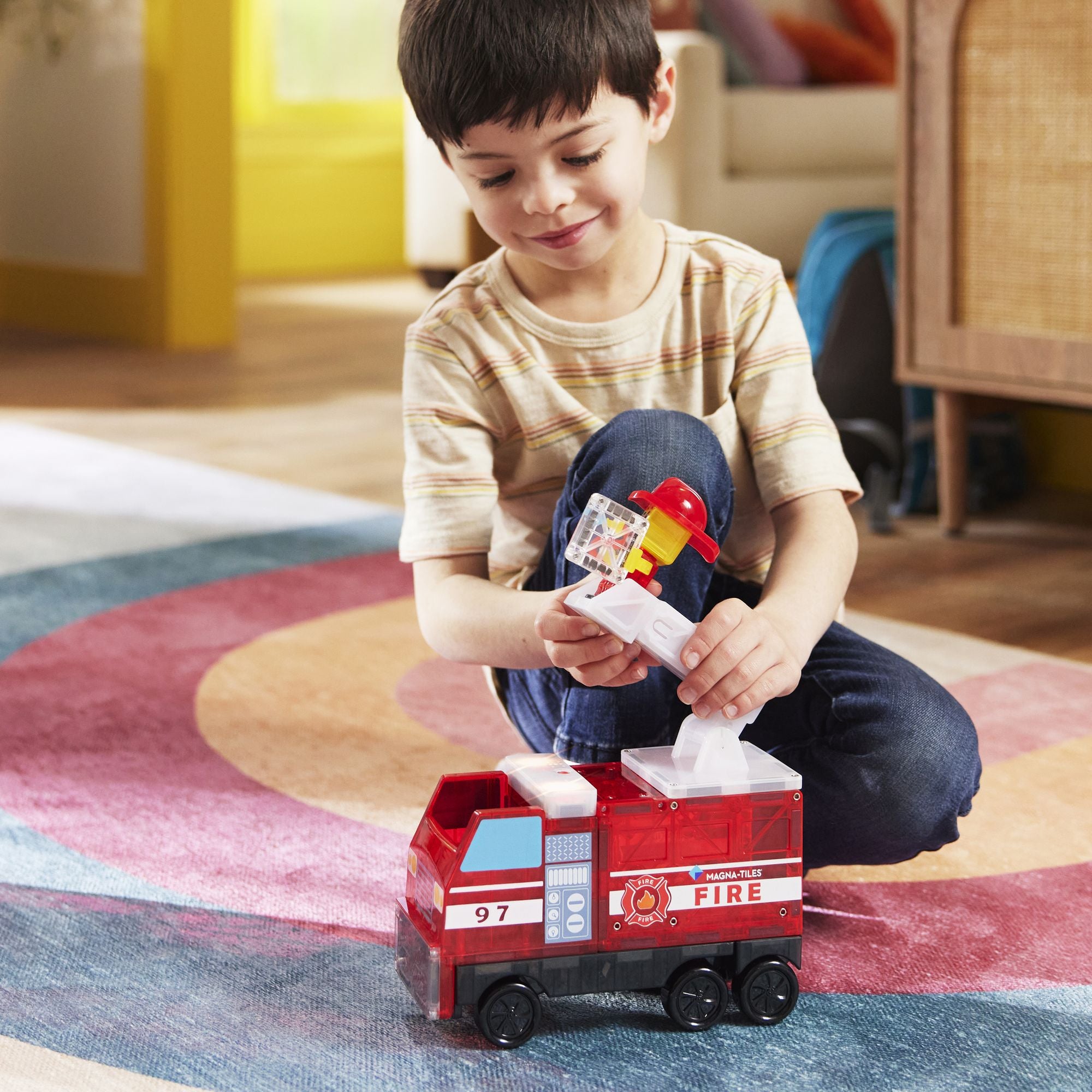 MAGNA-TILES® Fire Station 50-Piece Magnetic Construction Set, The Original Magnetic Building Brand