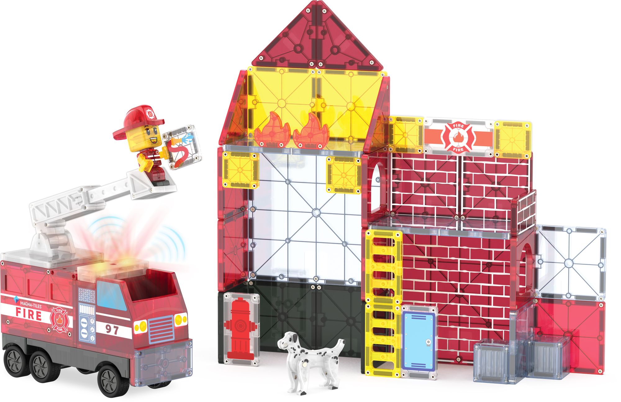 MAGNA-TILES® Fire Station 50-Piece Magnetic Construction Set, The Original Magnetic Building Brand
