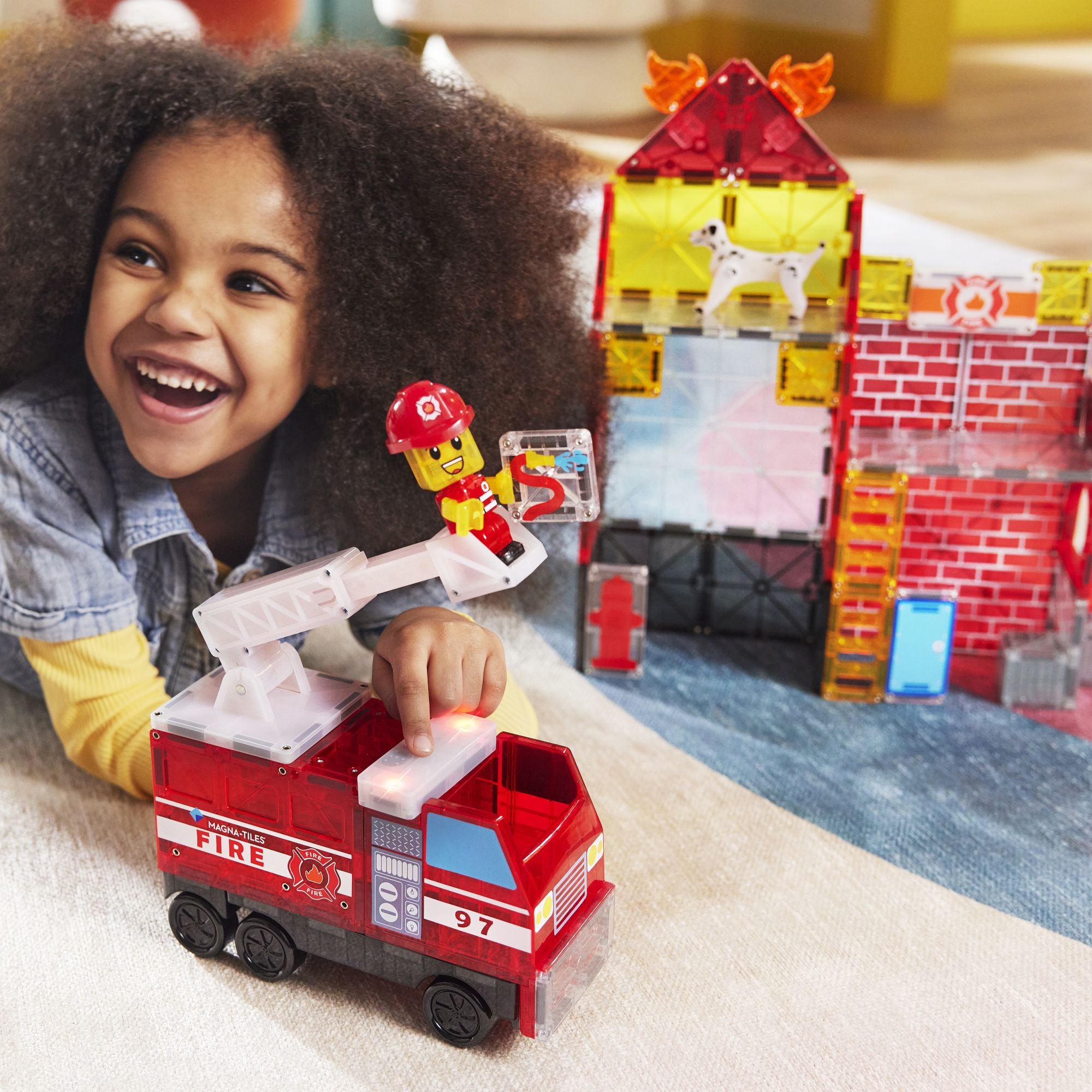 MAGNA-TILES® Fire Station 50-Piece Magnetic Construction Set, The Original Magnetic Building Brand