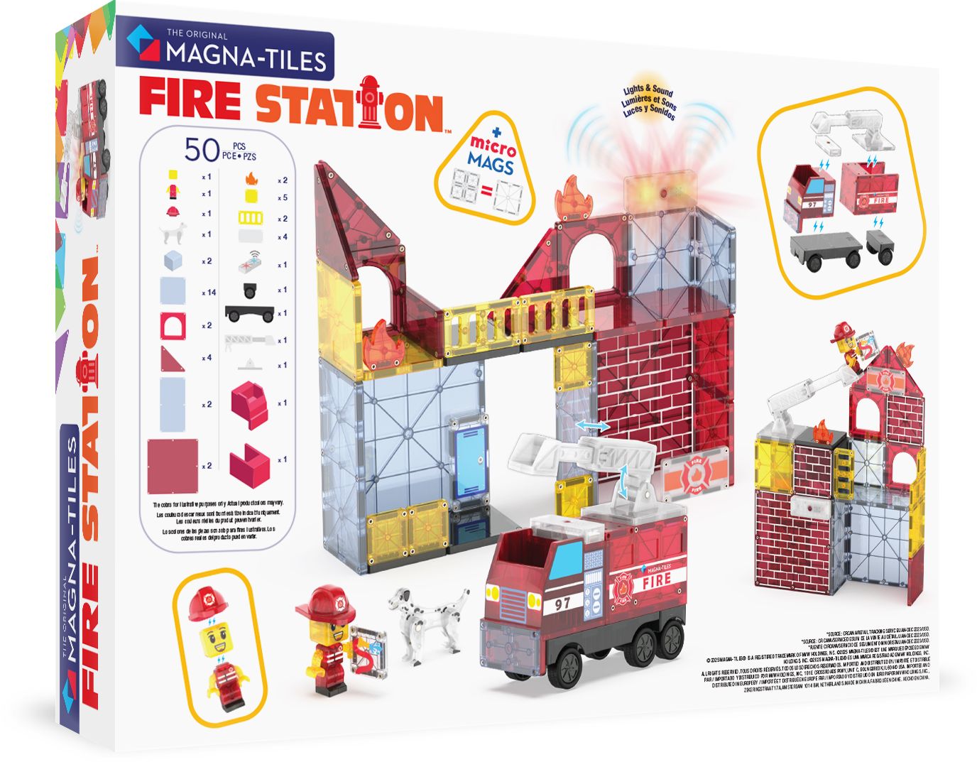 MAGNA-TILES® Fire Station 50-Piece Magnetic Construction Set, The Original Magnetic Building Brand
