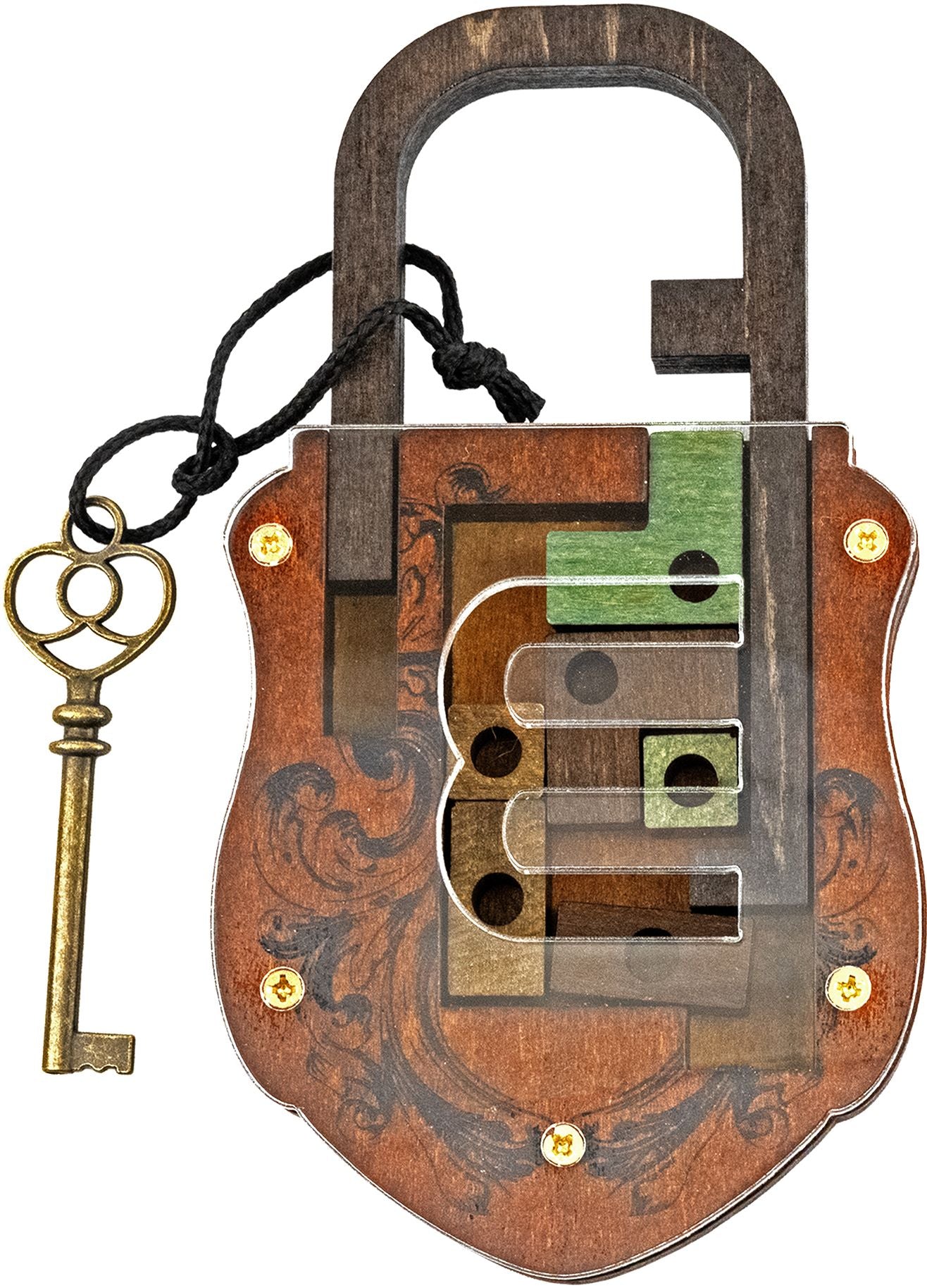 True Genius Metal - Lock & Key Egyptian Pin Lock Brainteaser Puzzle