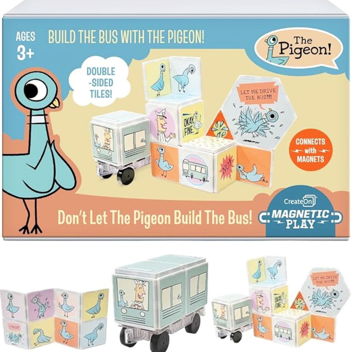 CreateOn Mo Willems Don't Let the Pigeon Build the Bus Magnetic Tiles 16pc