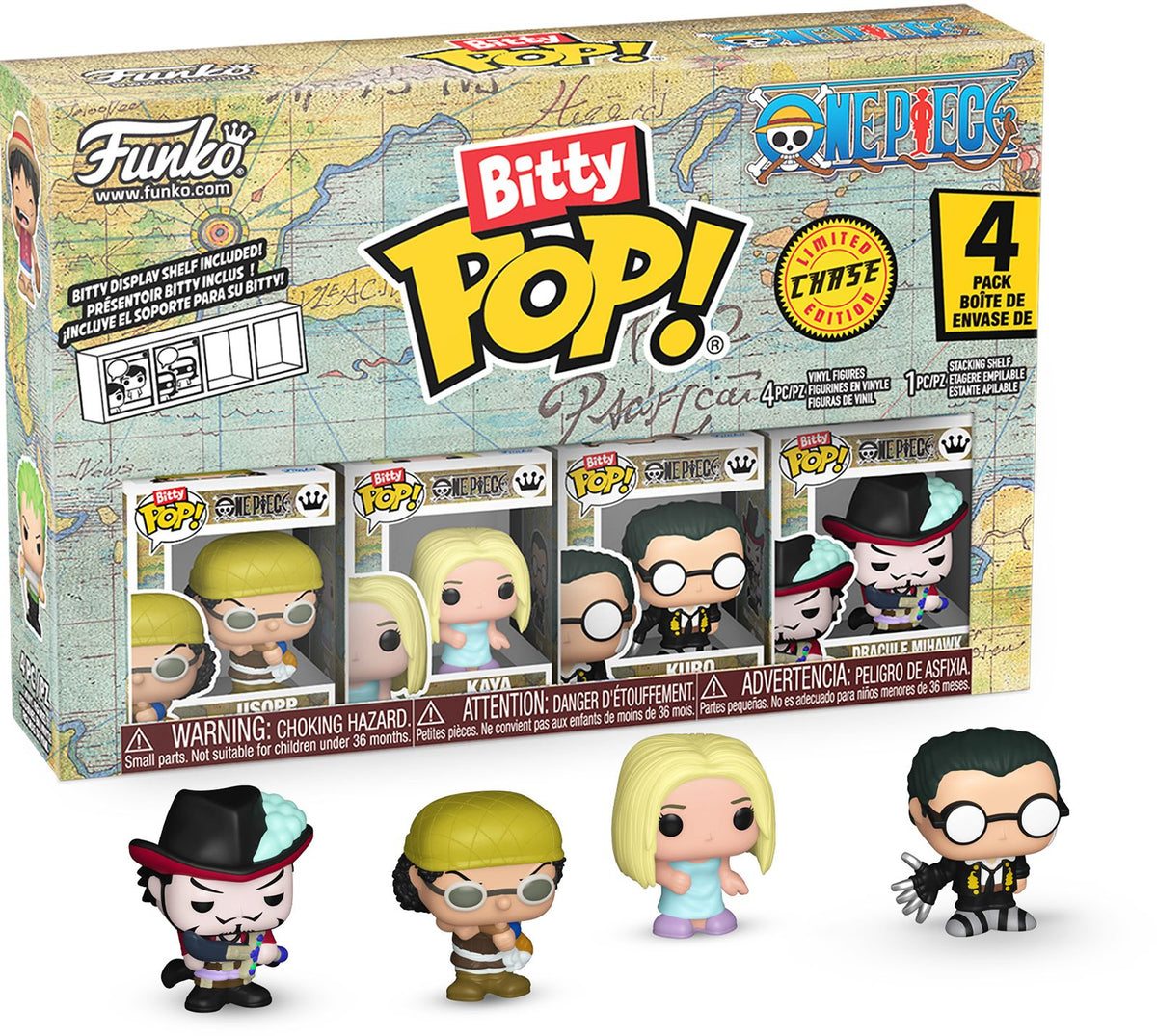 Funko Bitty POP! 4 Pack Animation: One Piece, Usopp, Kaya, Kuro and a Chase Bitty POP! Vinyl Figures